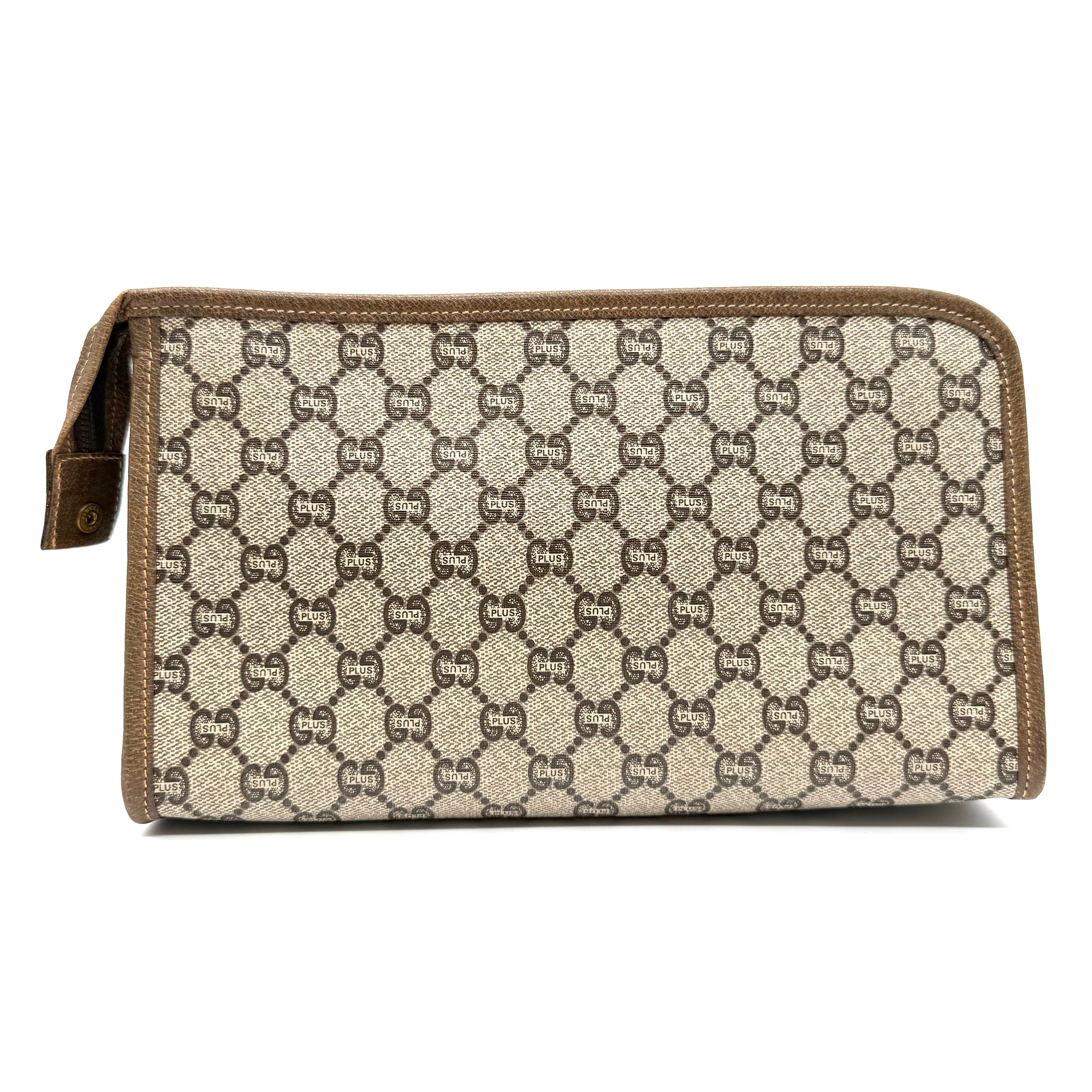 Gucci Vintage GG Plus Monogram Clutch | Beige & Brown | Gold-Tone Hardware (27cm)