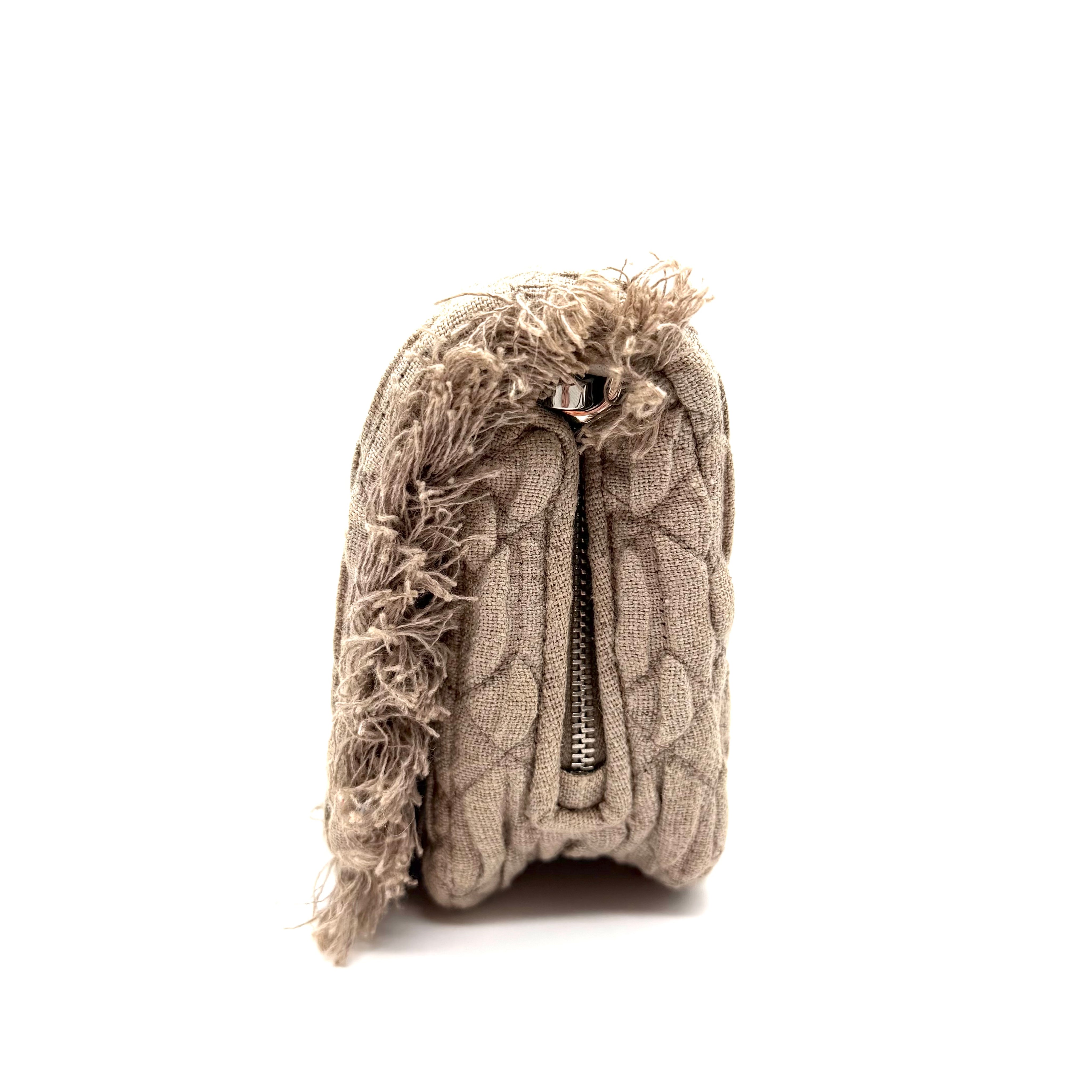 Miu Miu | Crystal Pleated Shoulder Bag | Beige Linen | Silver-Tone Hardware (22cm)