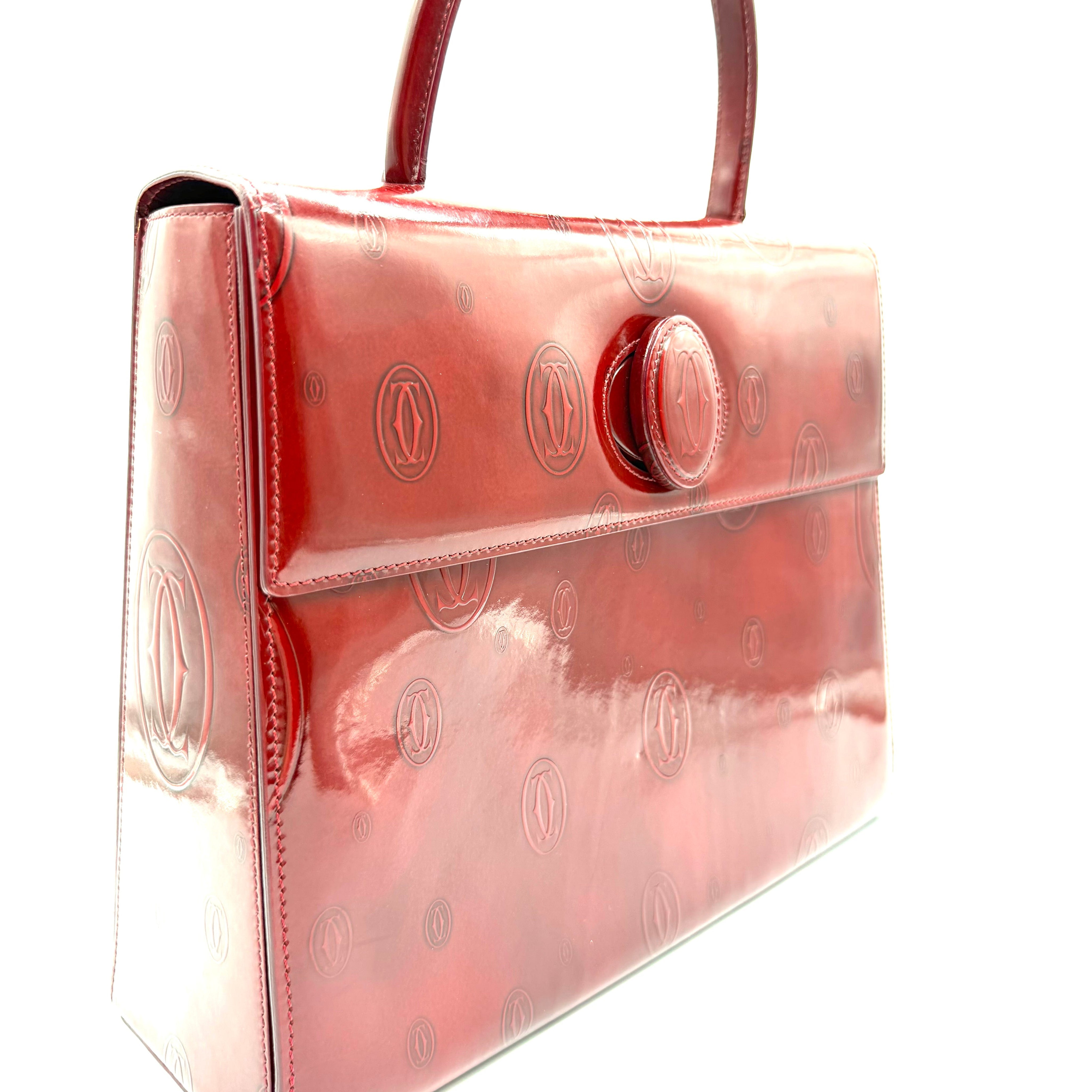Cartier Top Handle Bag | Red Patent Leather | Tonal Double-C Monogram