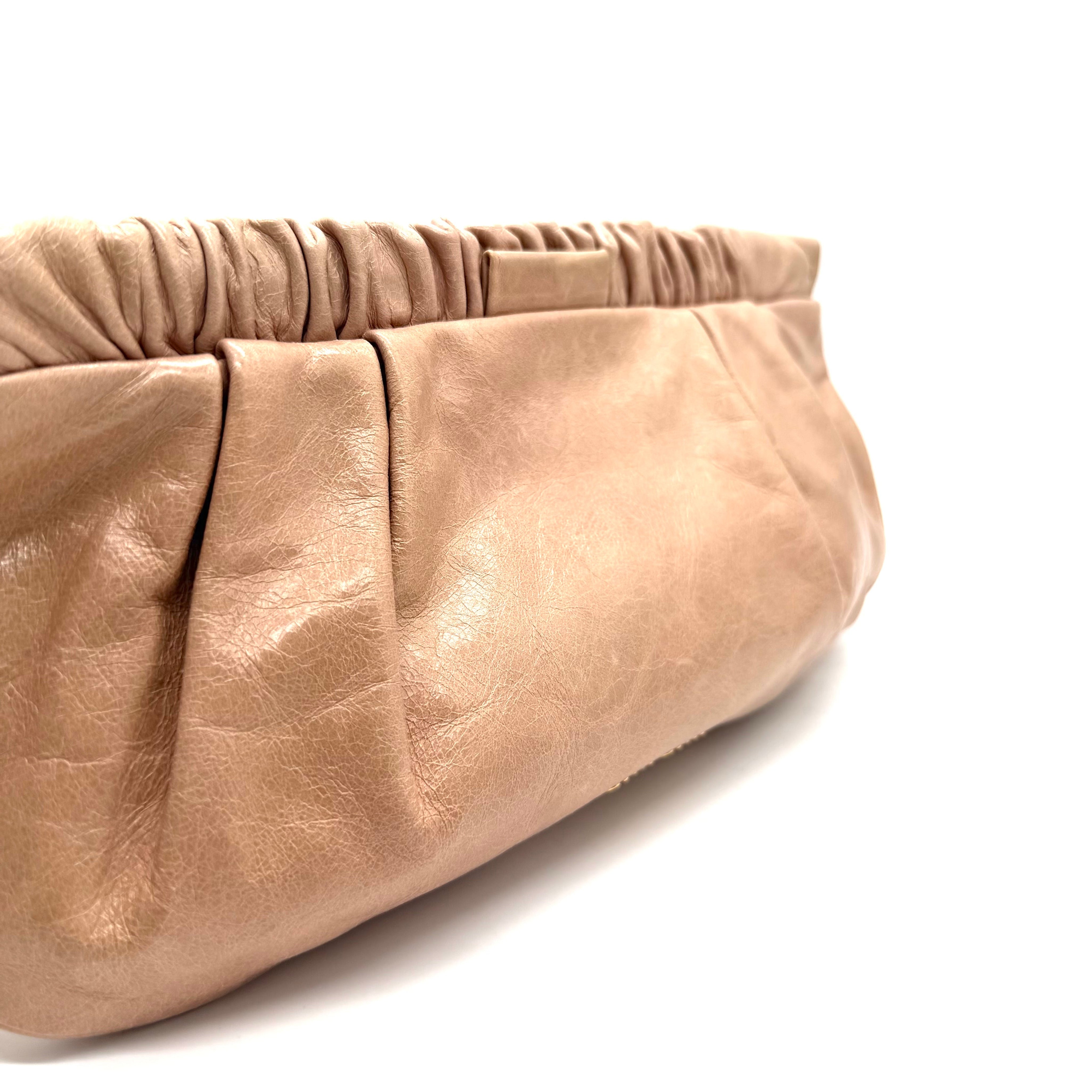 Miu Miu Gathered Leather Clutch | Metallic Blush Pink | Gold-Tone Hardware