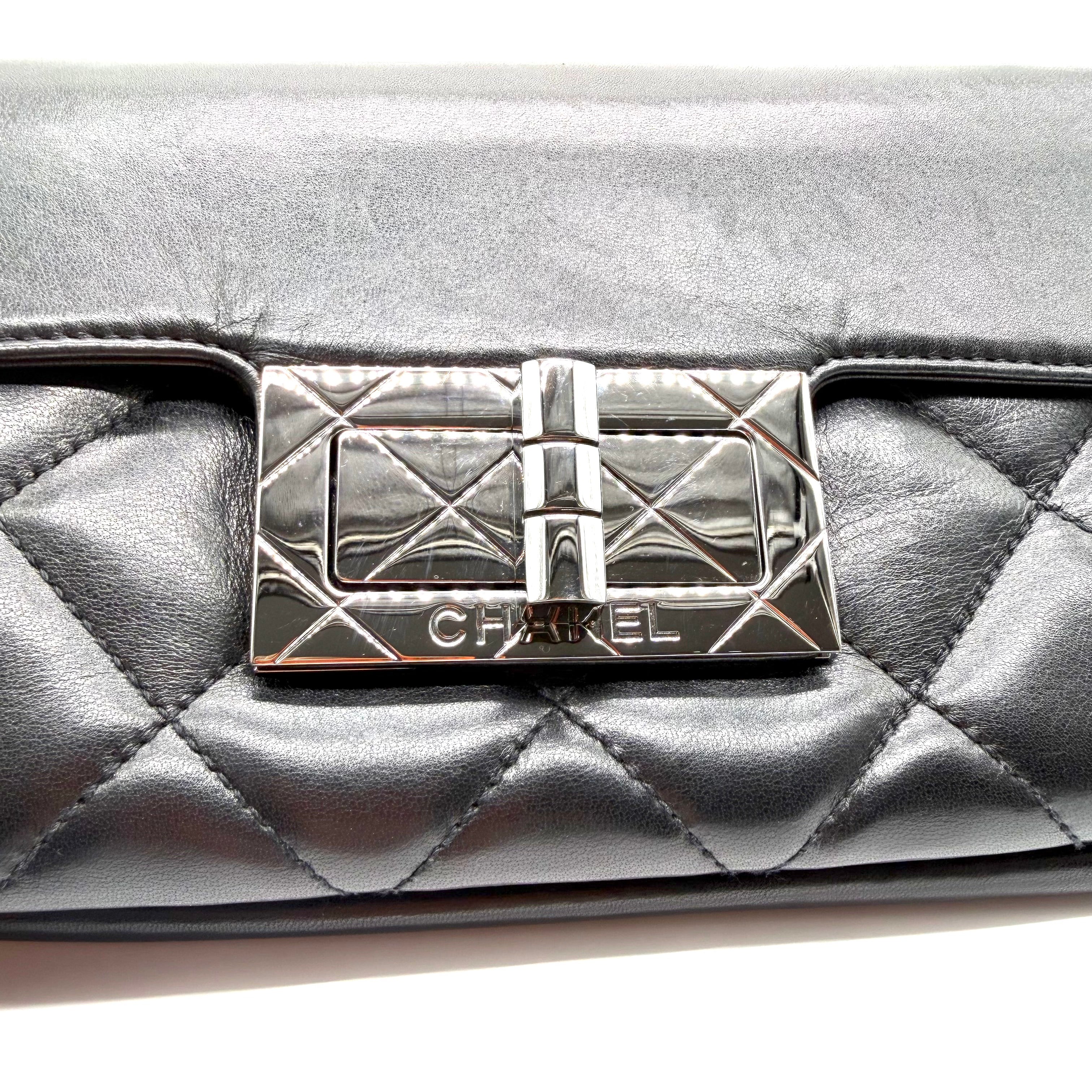 Chanel | 2.55 Reissue East-West Accordion Flap Bag | Black Lambskin | Silver-Tone Hardware