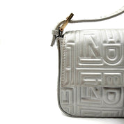 Fendi Baguette FF Embossed Shoulder Bag | Metallic Silver Leather | Gold-Tone Hardware (27cm)