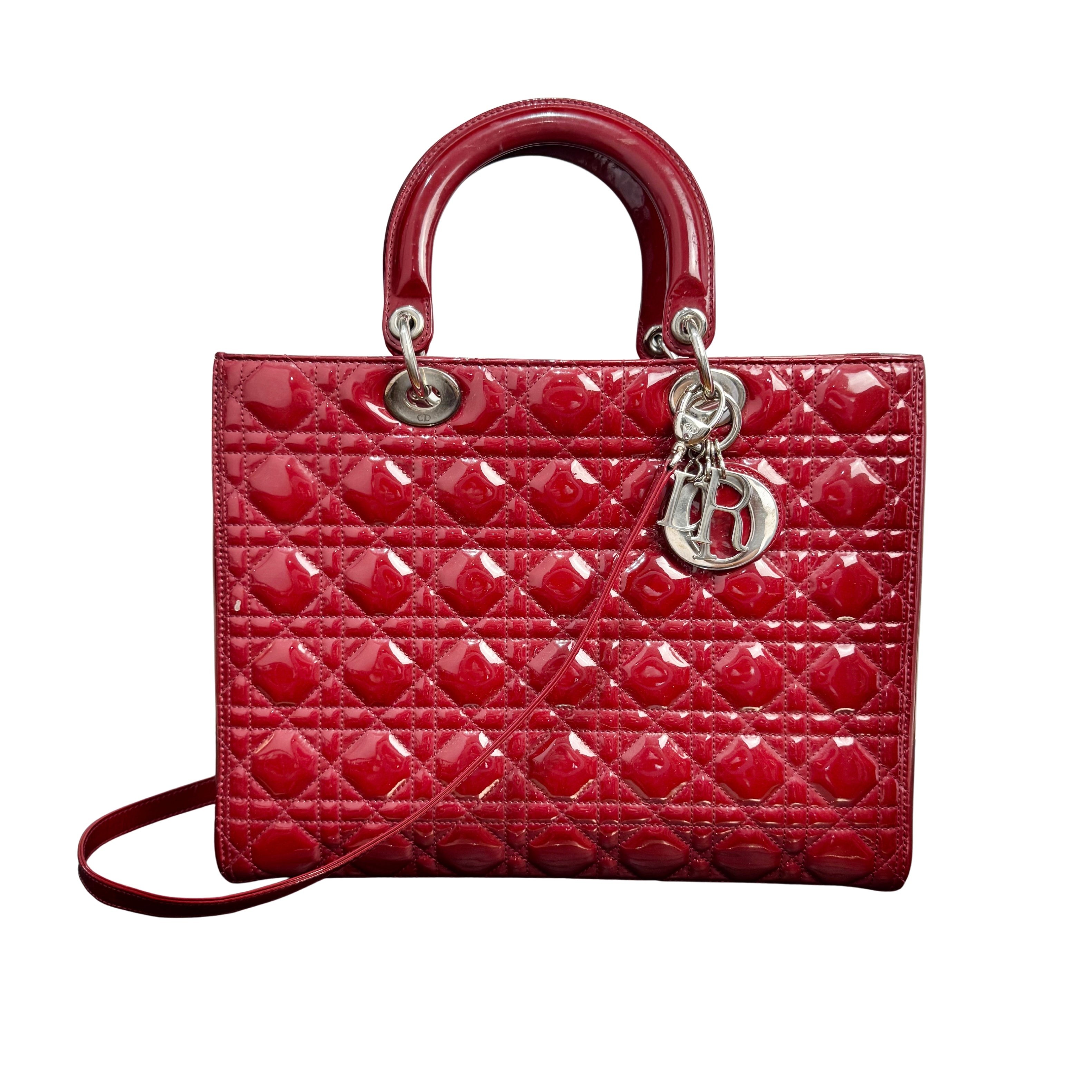 Dior | Lady Dior Large - Scarlet Red Patent Leather (Excellent Condition) - CONS