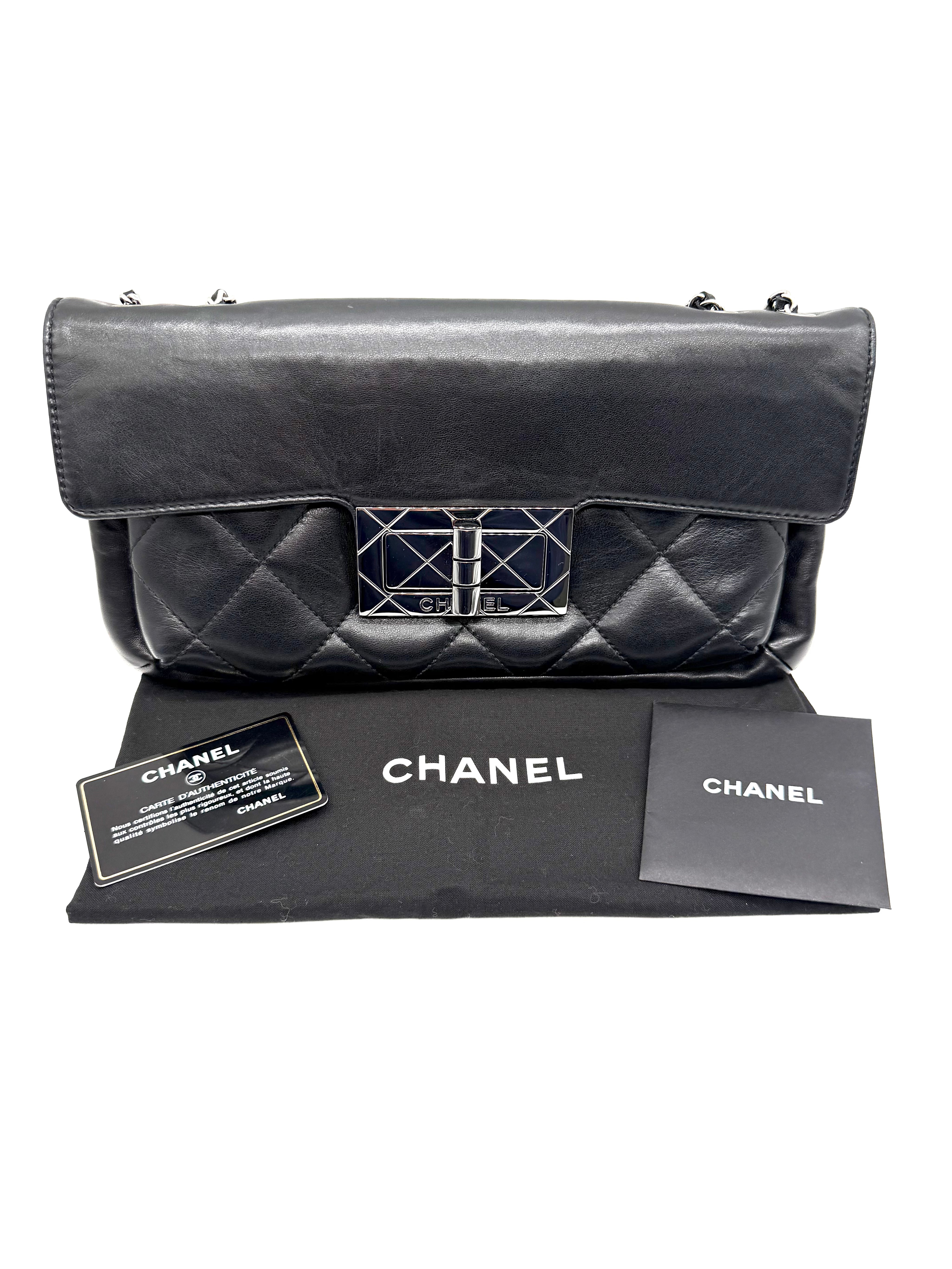 Chanel | 2.55 Reissue East-West Accordion Flap Bag | Black Lambskin | Silver-Tone Hardware