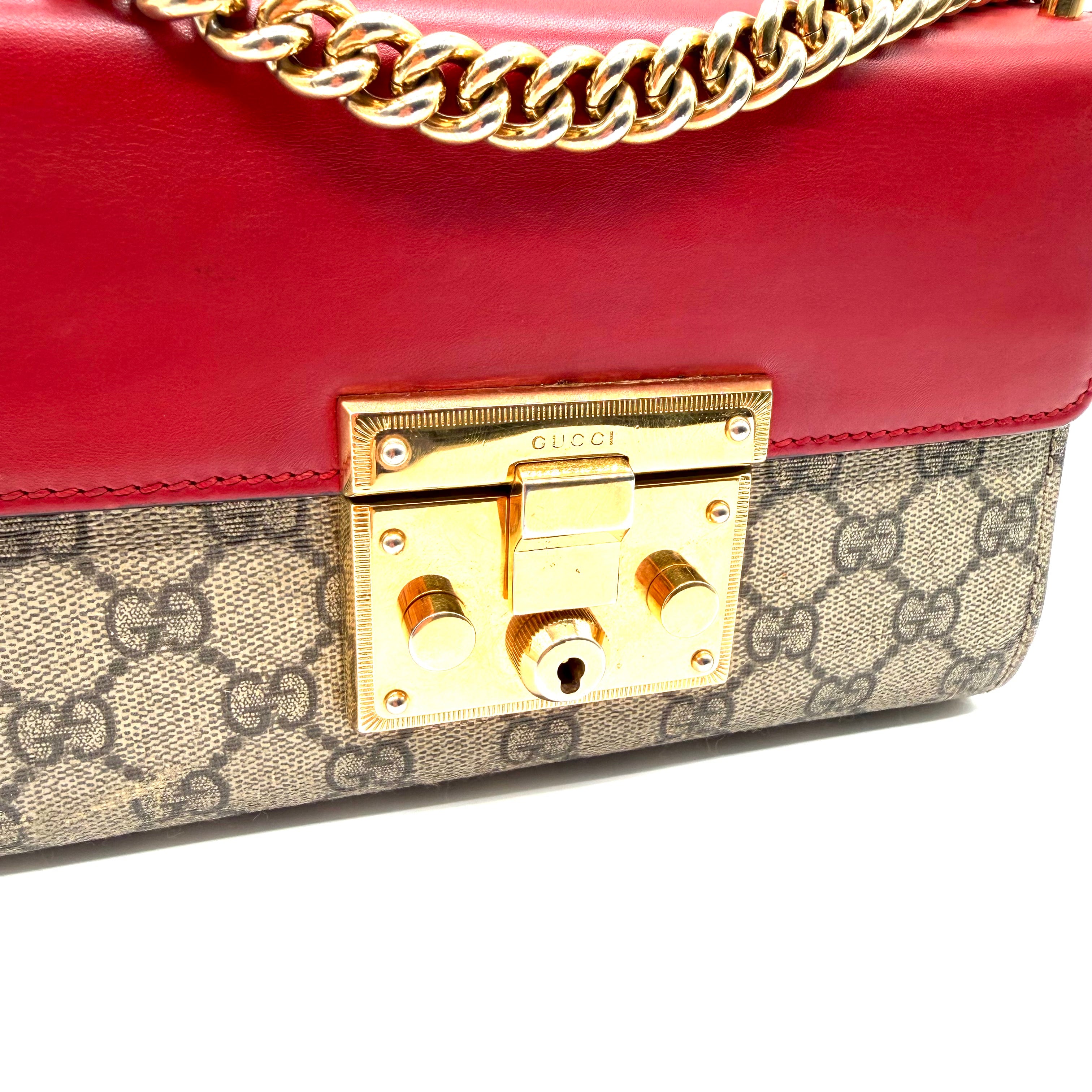 Gucci | Padlock Small Shoulder Bag | GG Supreme Canvas and Red Leather | Gold-Tone Hardware