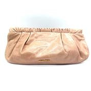 Miu Miu Gathered Leather Clutch | Metallic Blush Pink | Gold-Tone Hardware
