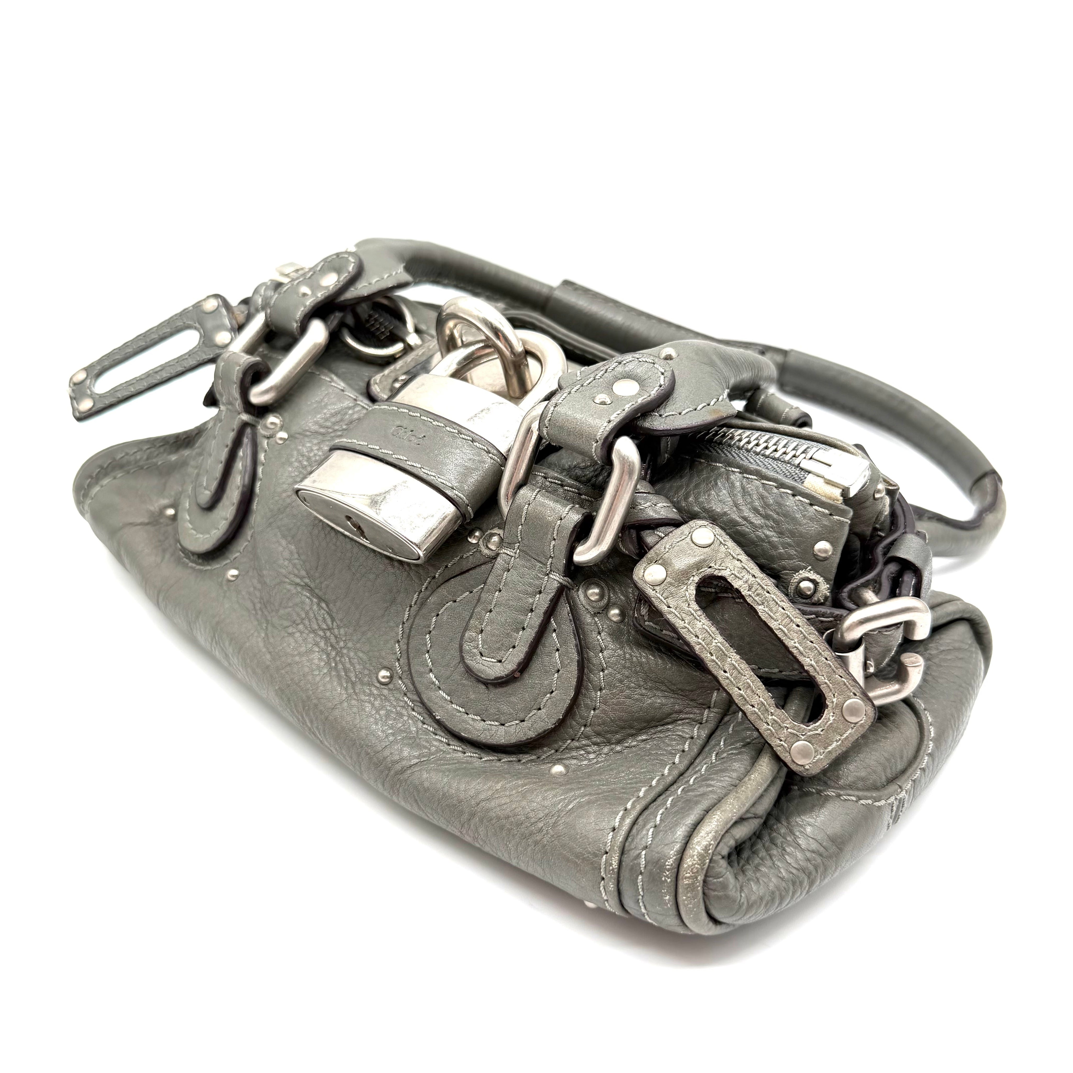 Chloé Paddington Handbag | Metallic Grey Leather | Silver-Tone Hardware (29cm)