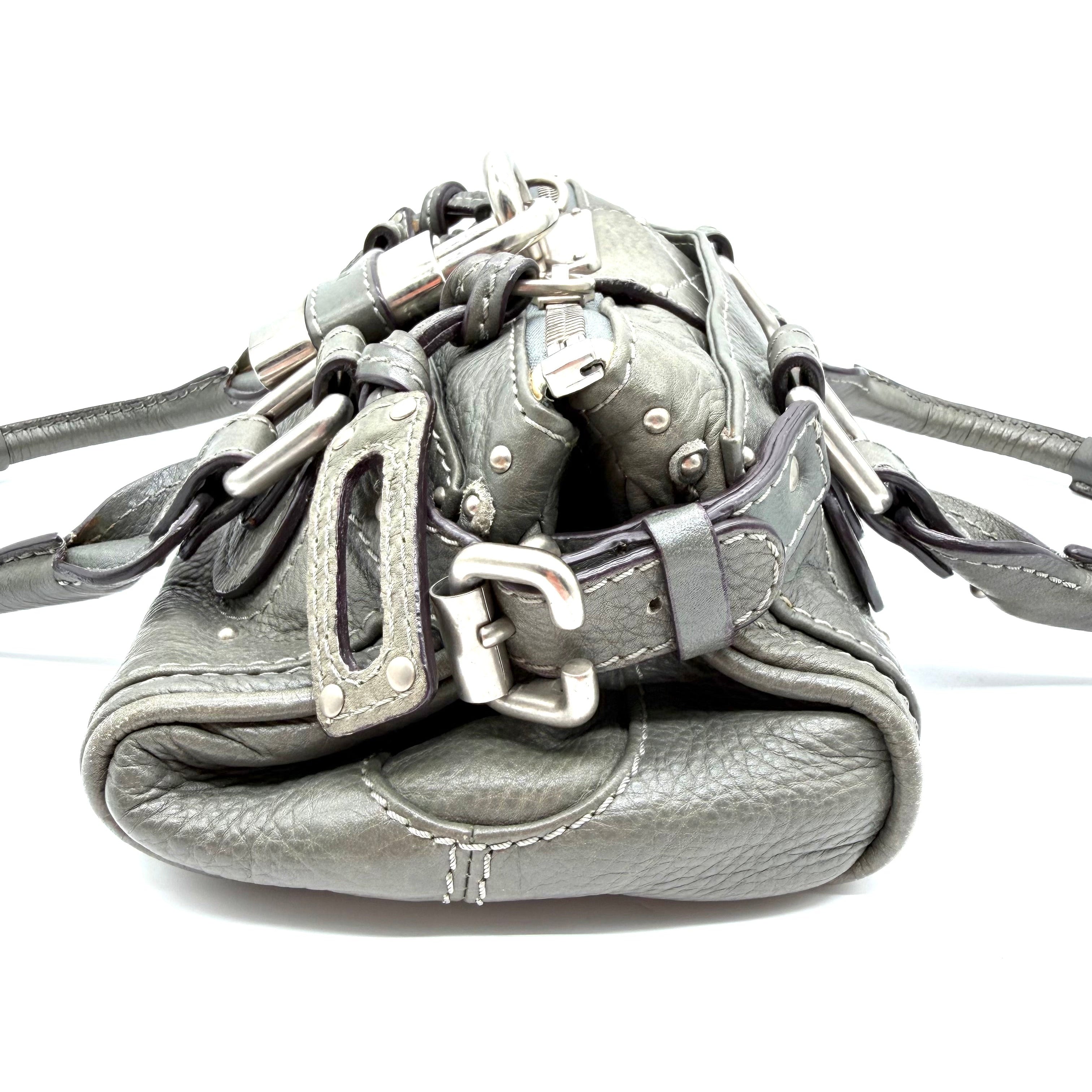 Chloé Paddington Handbag | Metallic Grey Leather | Silver-Tone Hardware (29cm)