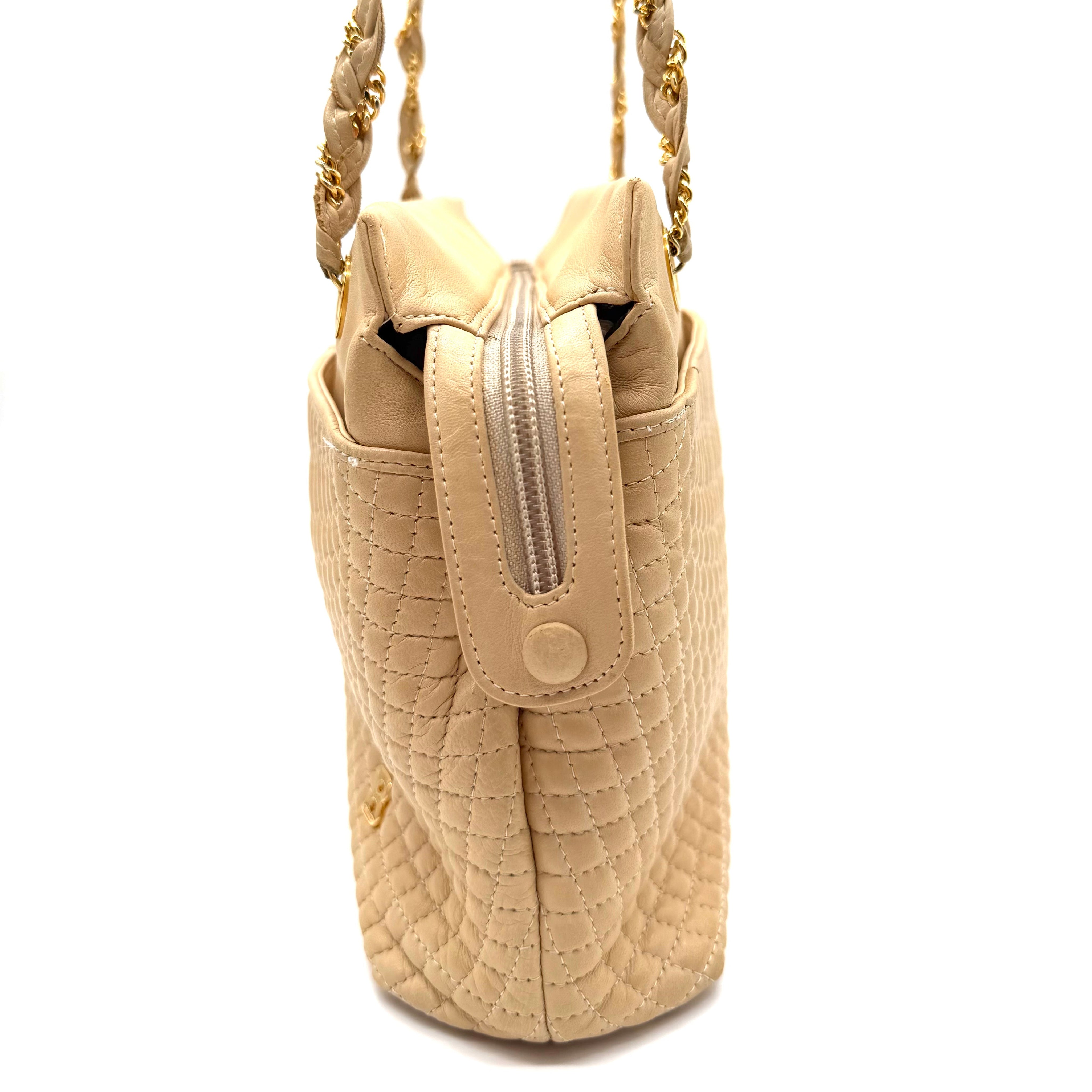 Bally Quilted Leather Shoulder Bag | Beige | Gold-Tone Hardware (28cm)