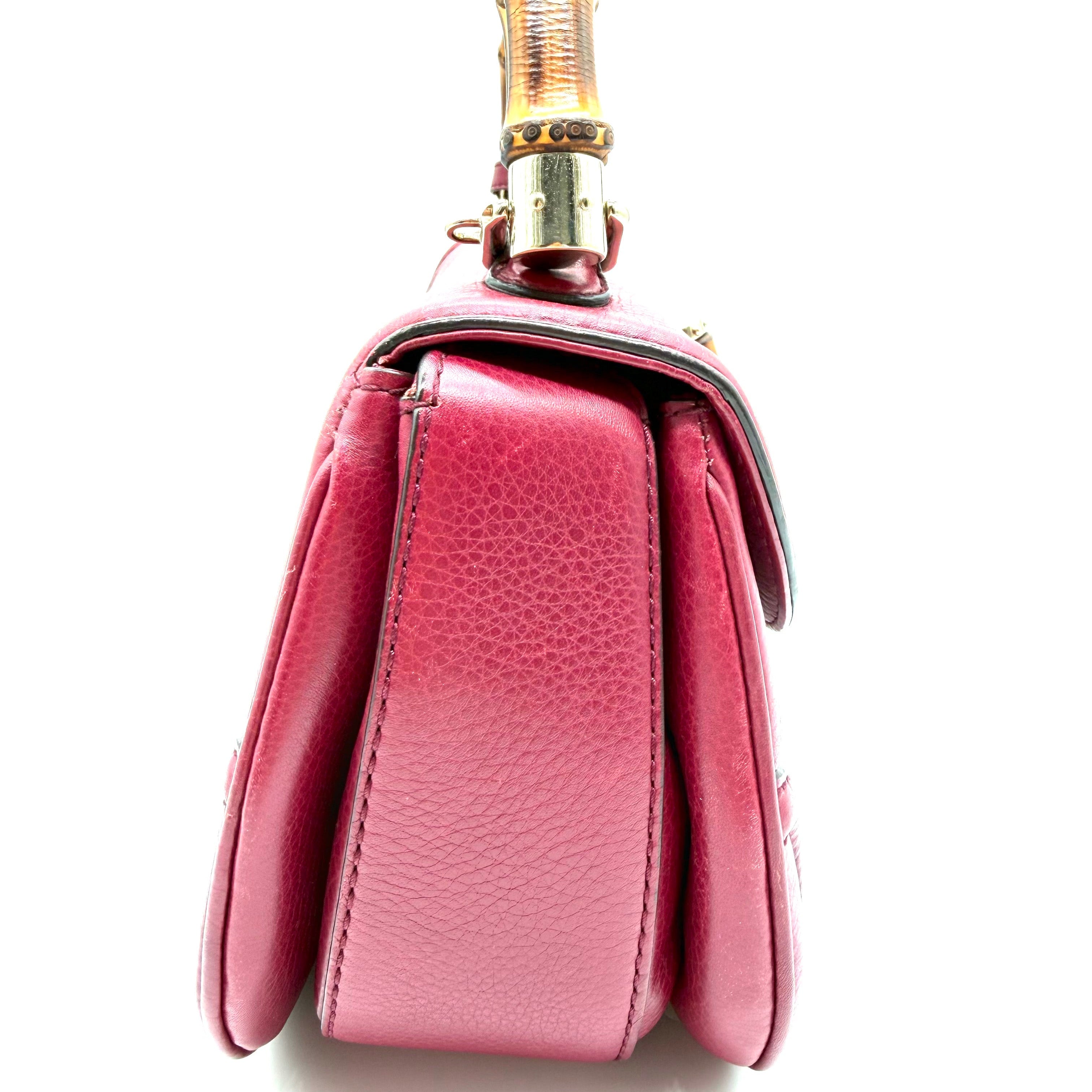 Gucci Bamboo Top Handle Bag | Burgundy Leather | Gold-Tone Hardware