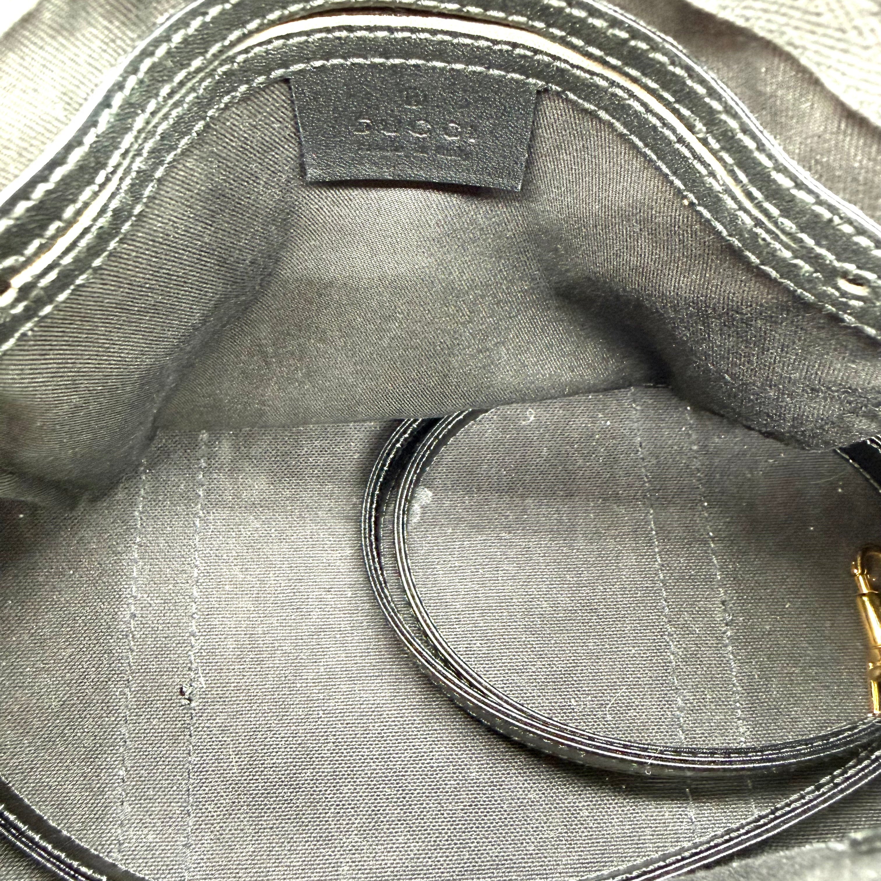Gucci Joy Boston Bag | Ivory GG Canvas & Black Leather | Gold-Tone Hardware