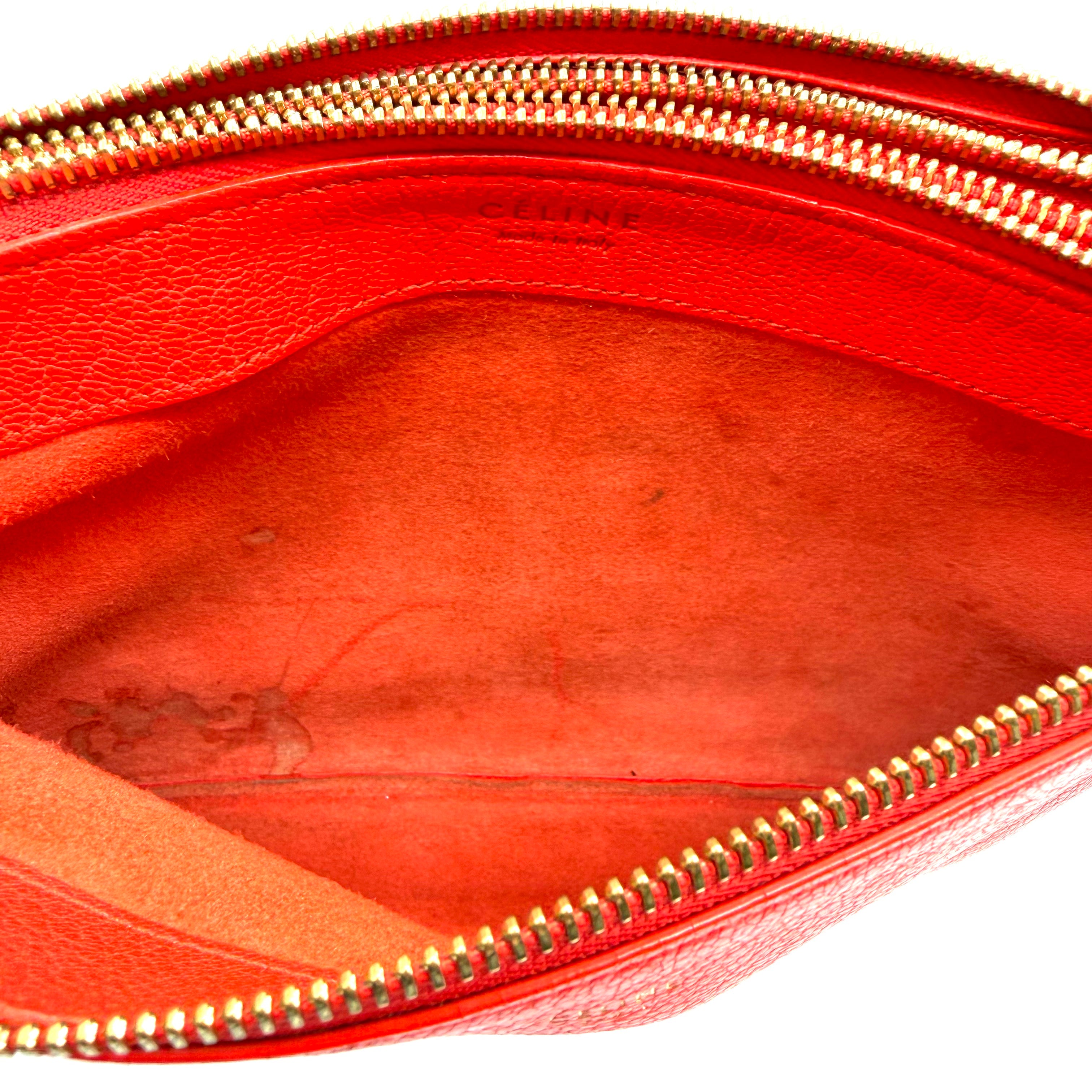 Celine | Trio Crossbody Bag | Red Grained Leather | Gold-Tone Hardware