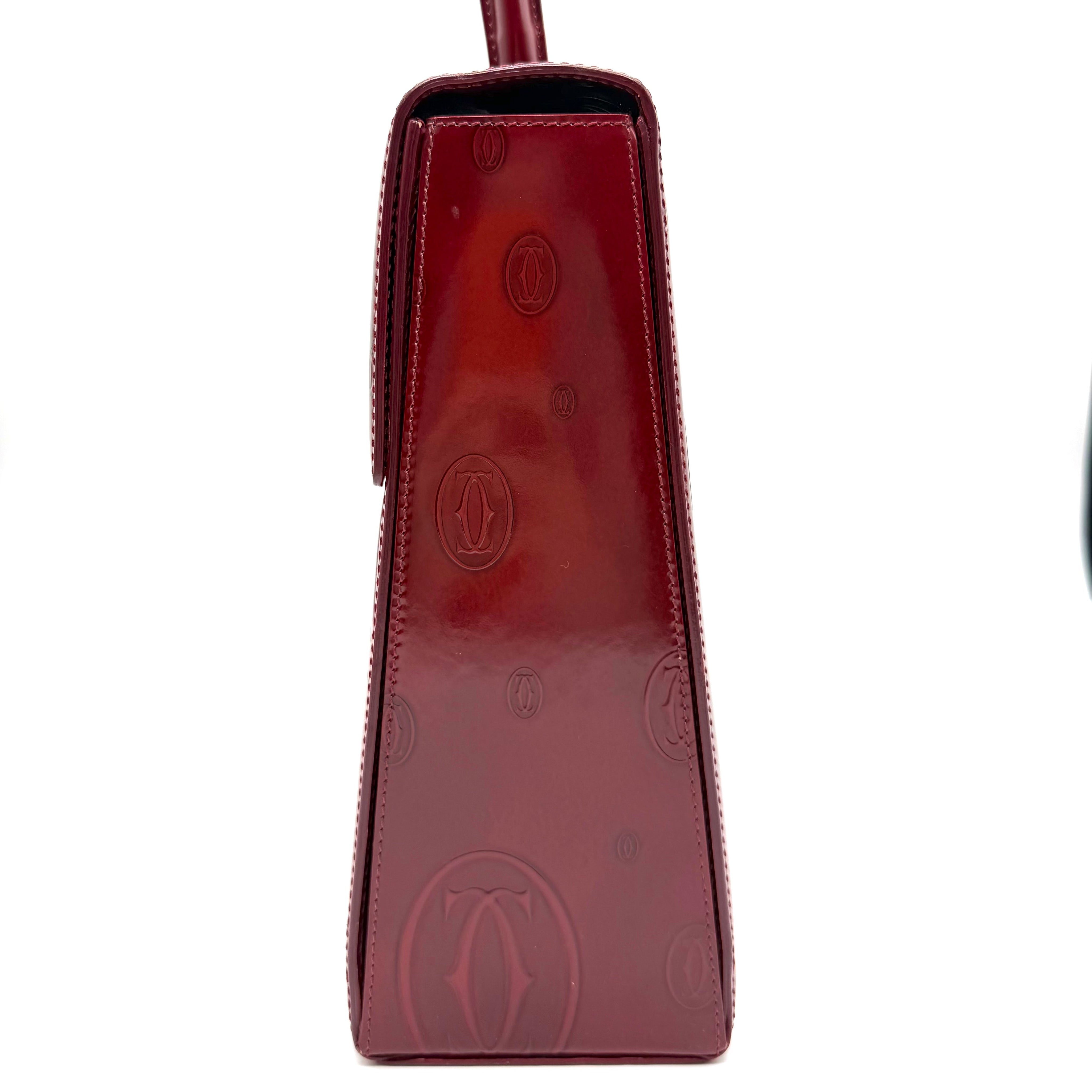 Cartier Top Handle Bag | Red Patent Leather | Tonal Double-C Monogram