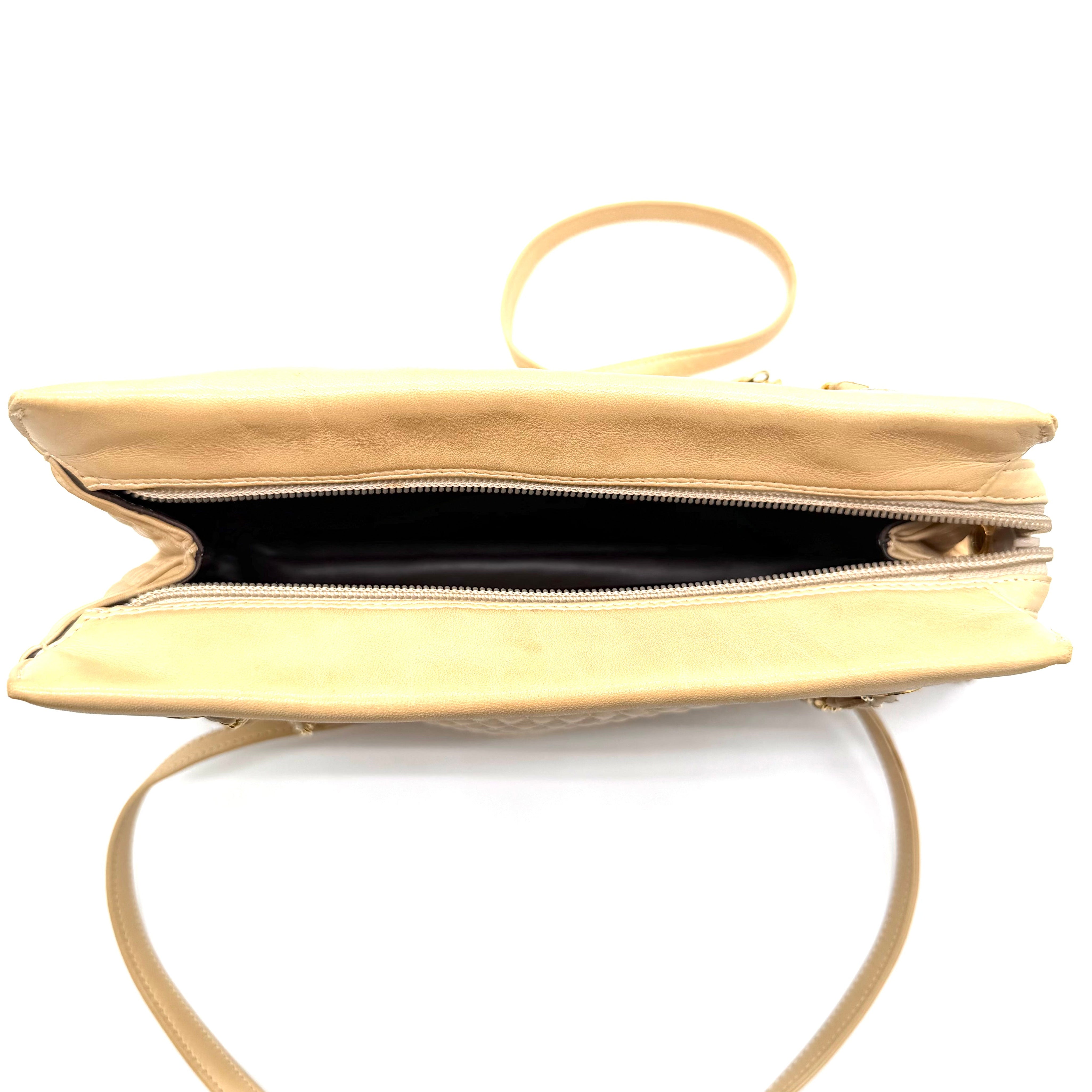 Bally Quilted Leather Shoulder Bag | Beige | Gold-Tone Hardware (28cm)