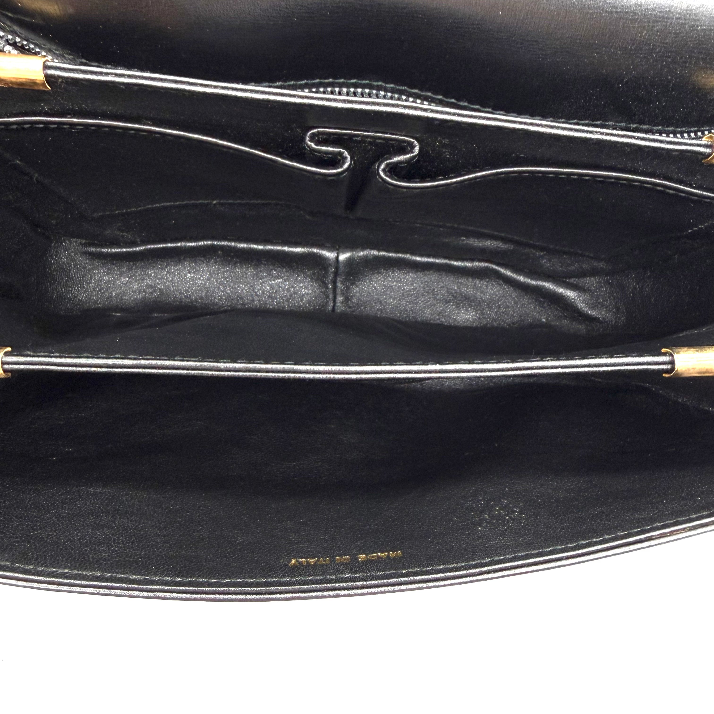 Vintage Celine Ring-Clasp Shoulder Bag | Black Leather | Gold-Tone Hardware