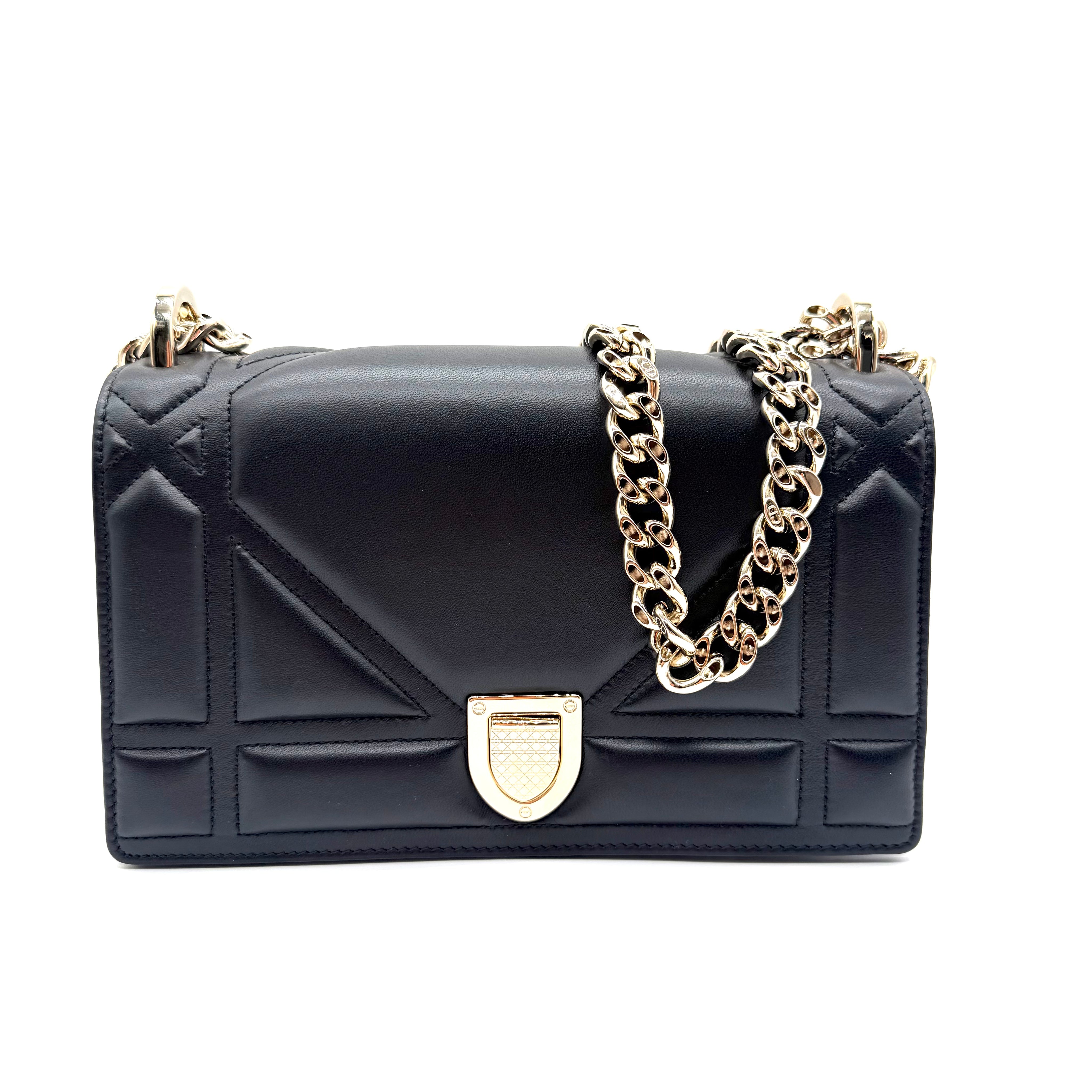 Dior Diorama Flap Shoulder Bag | Black Archicannage Leather | Gold-Tone Hardware
