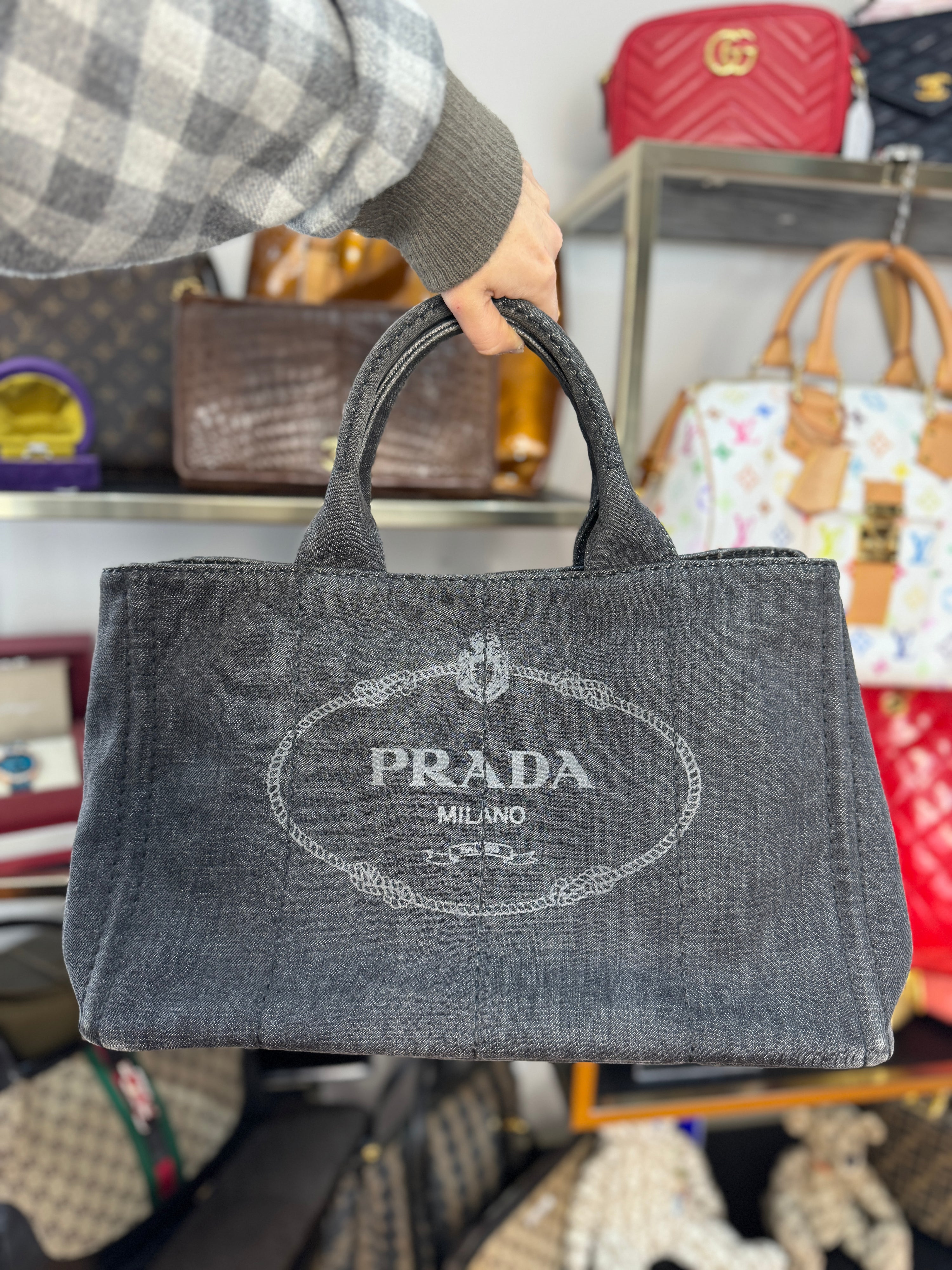 Prada Denim Tote Charcoal