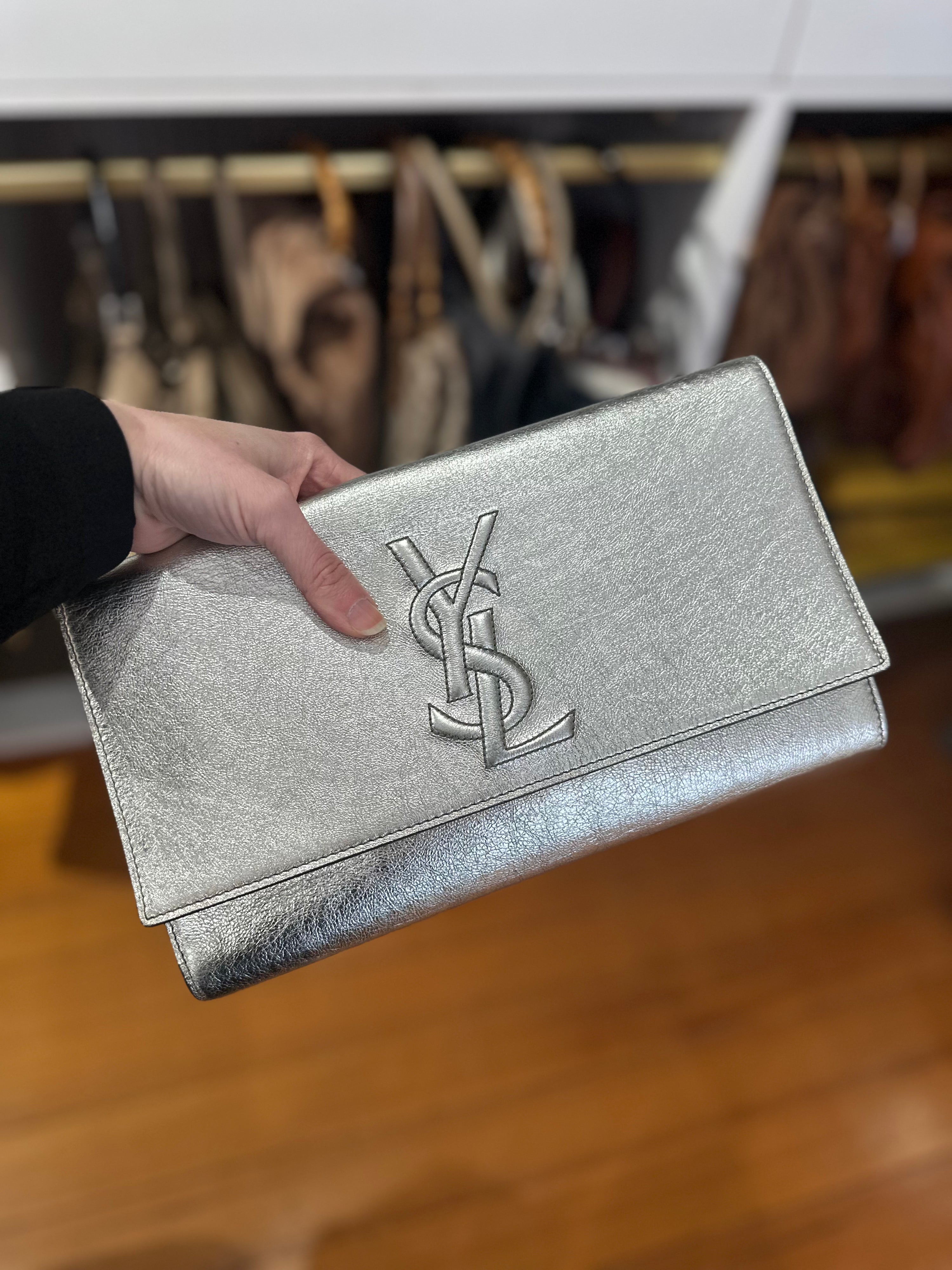 YSL Metallic Silver Clutch