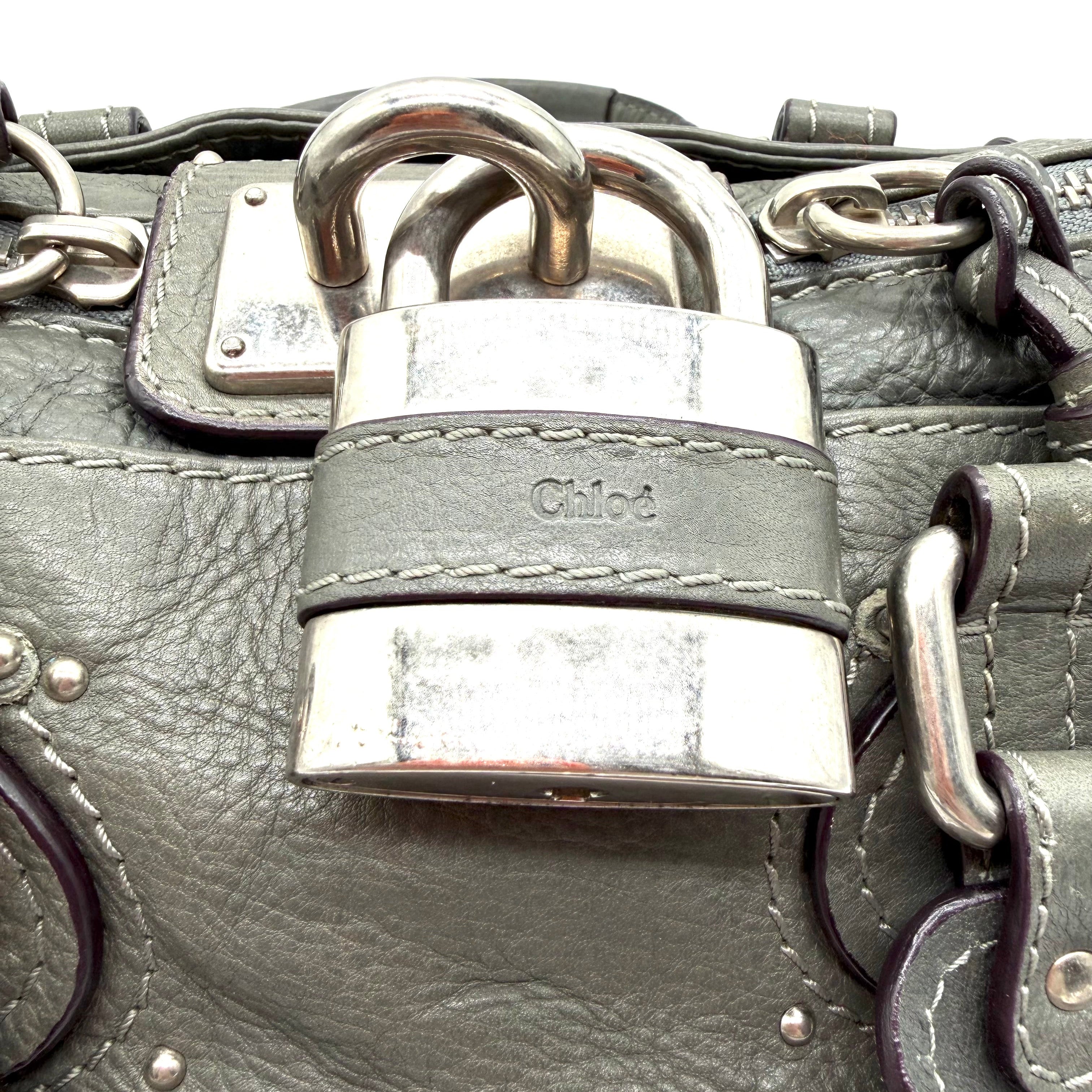 Chloé Paddington Handbag | Metallic Grey Leather | Silver-Tone Hardware (29cm)