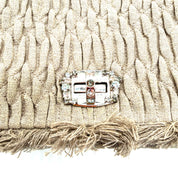 Miu Miu | Crystal Pleated Shoulder Bag | Beige Linen | Silver-Tone Hardware (22cm)