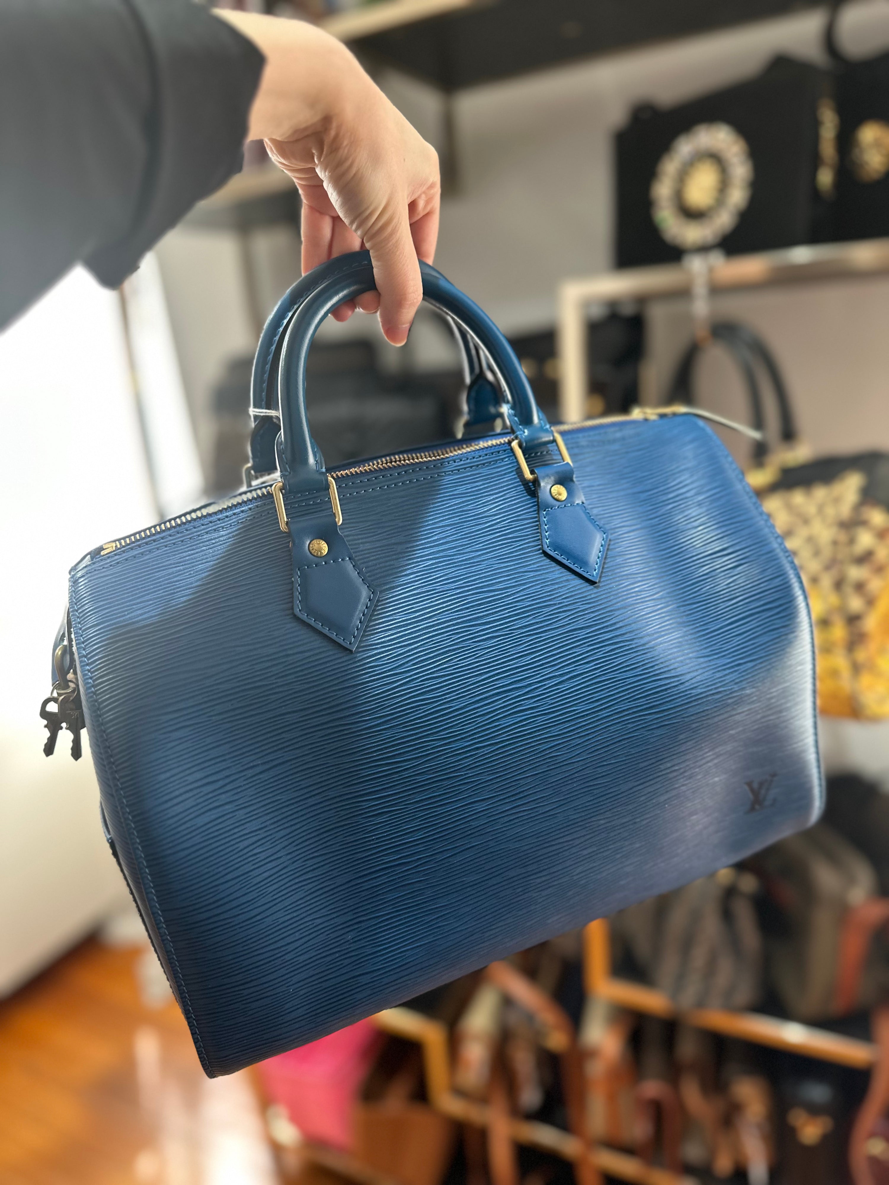 Louis Vuitton Blue Epi Speedy