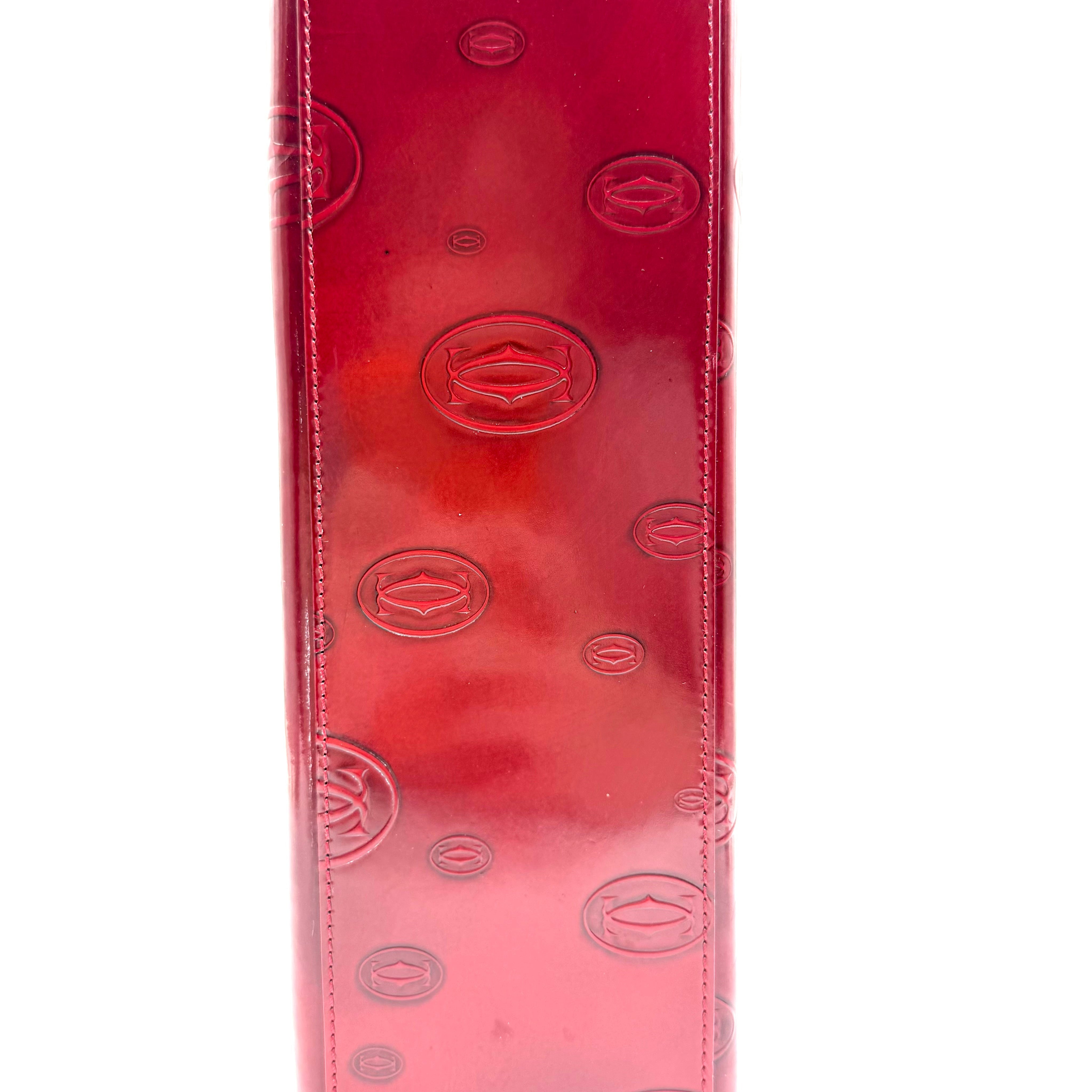 Cartier Top Handle Bag | Red Patent Leather | Tonal Double-C Monogram