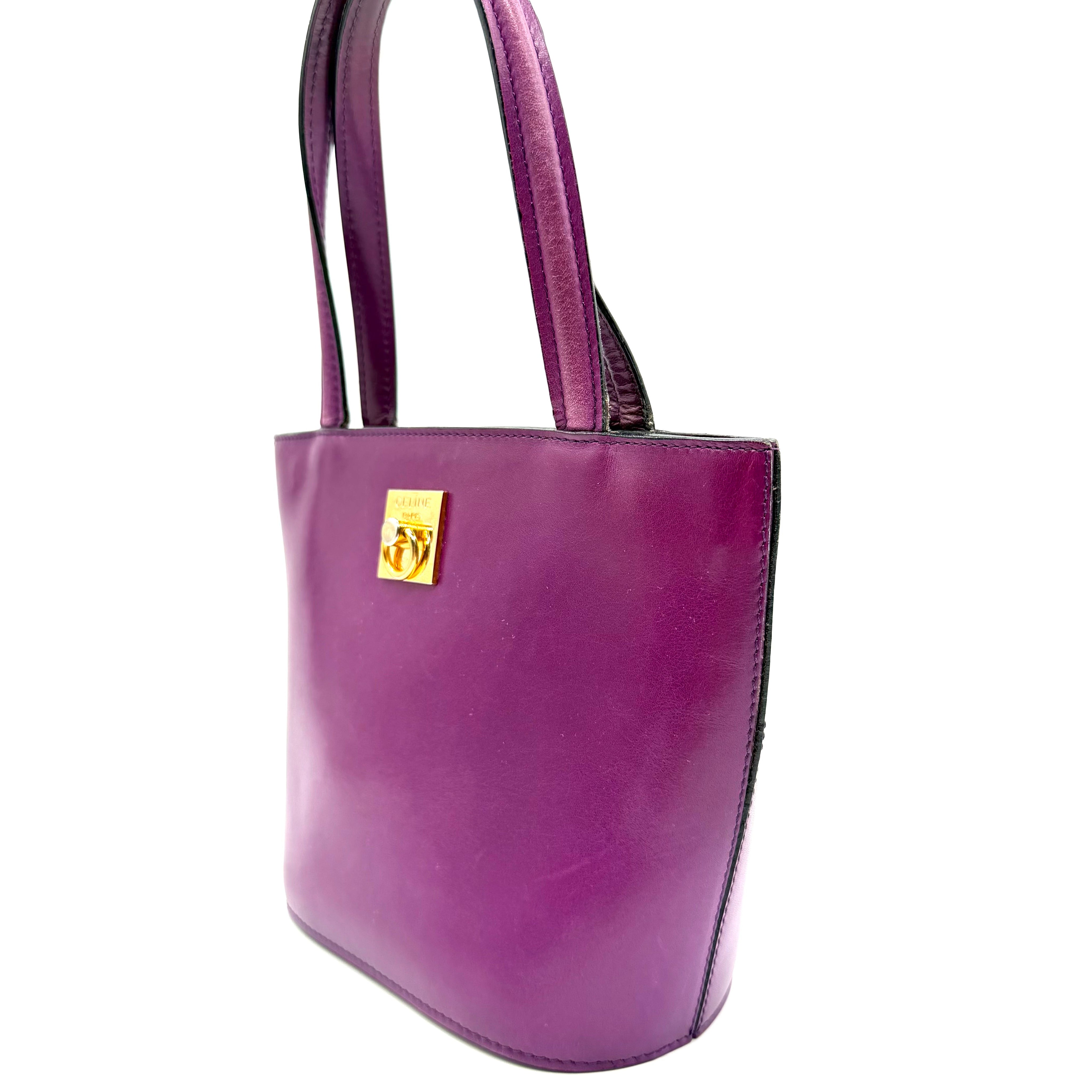 Vintage Céline Bucket Tote Bag | Magenta Leather | Gold-Tone Hardware