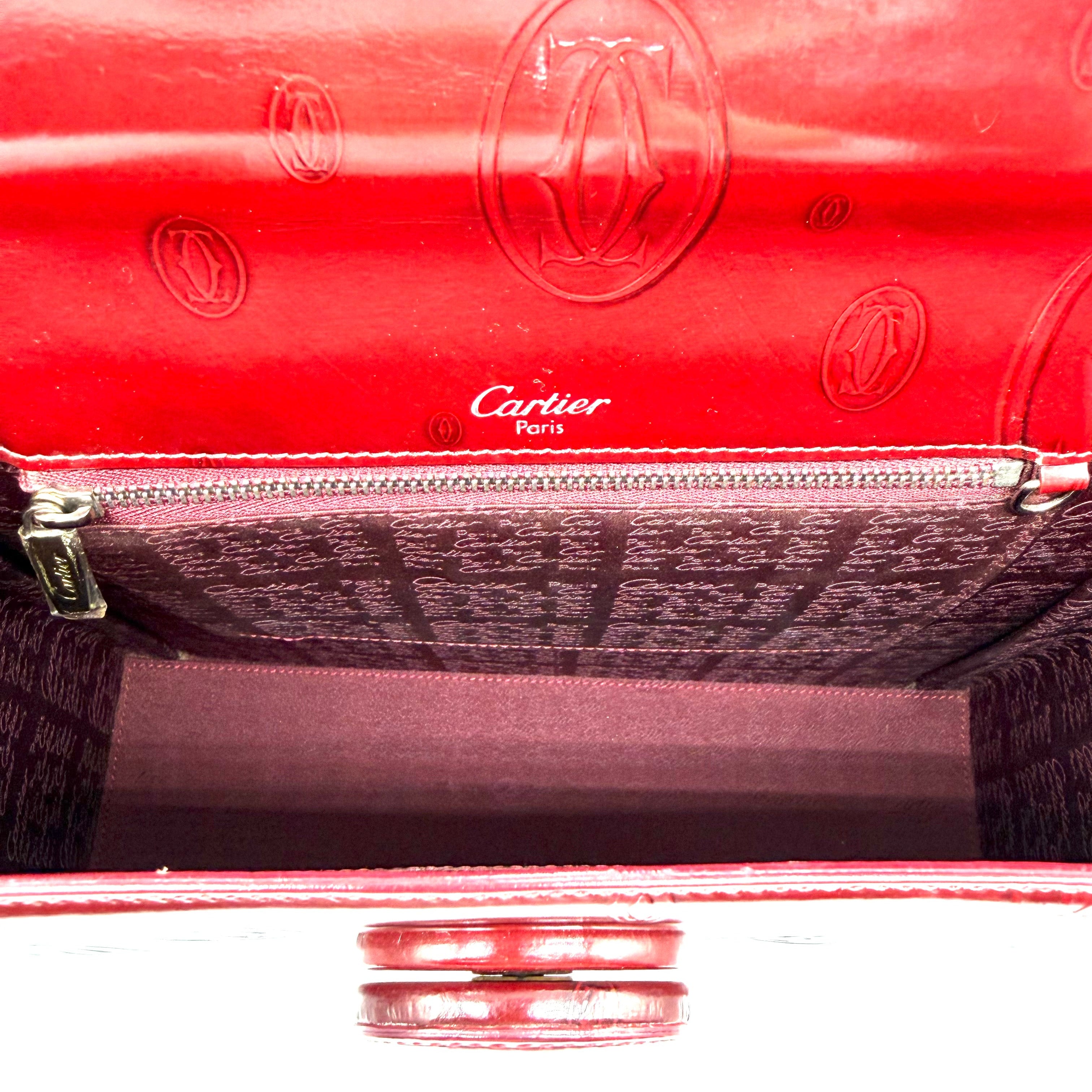 Cartier Top Handle Bag | Red Patent Leather | Tonal Double-C Monogram