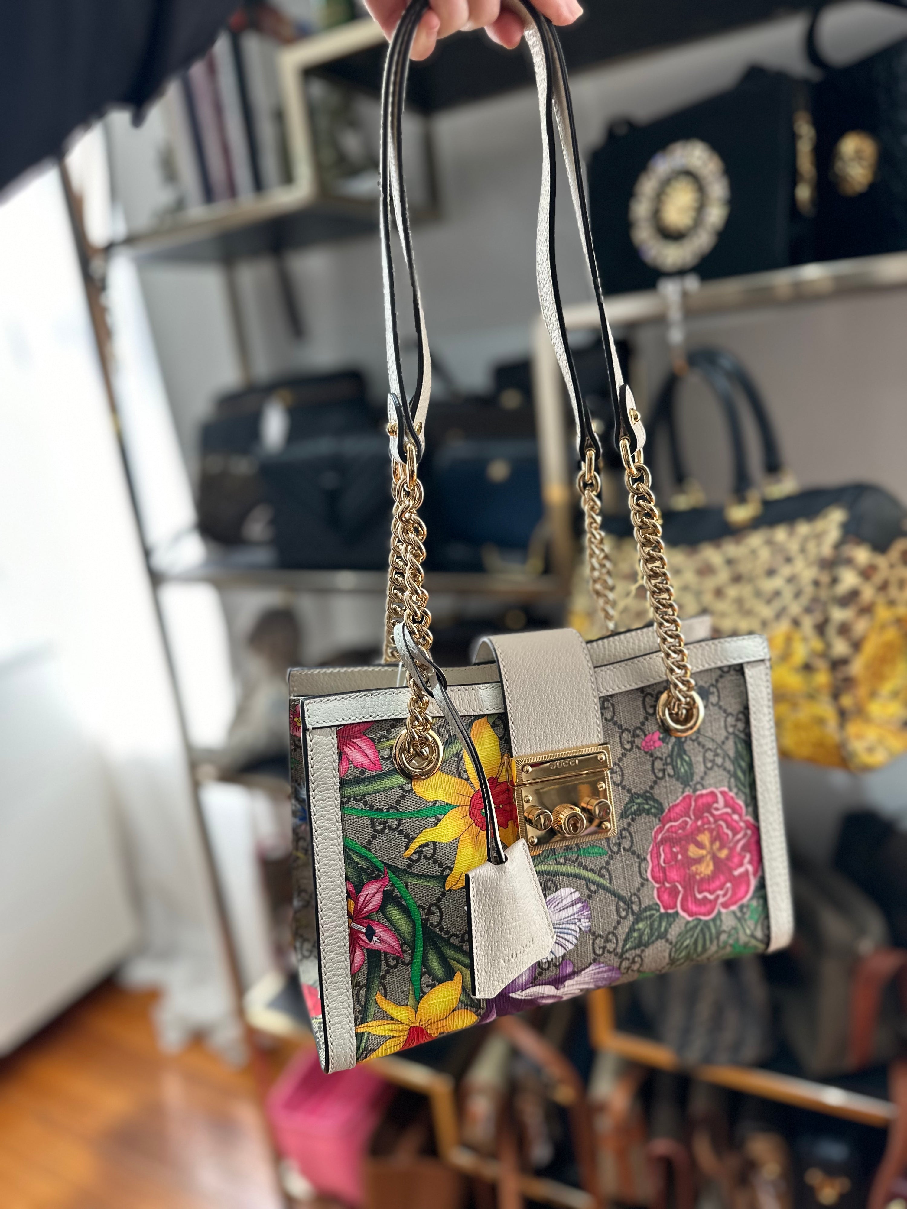 Gucci Supreme Padlock Flora Shoulder Bag