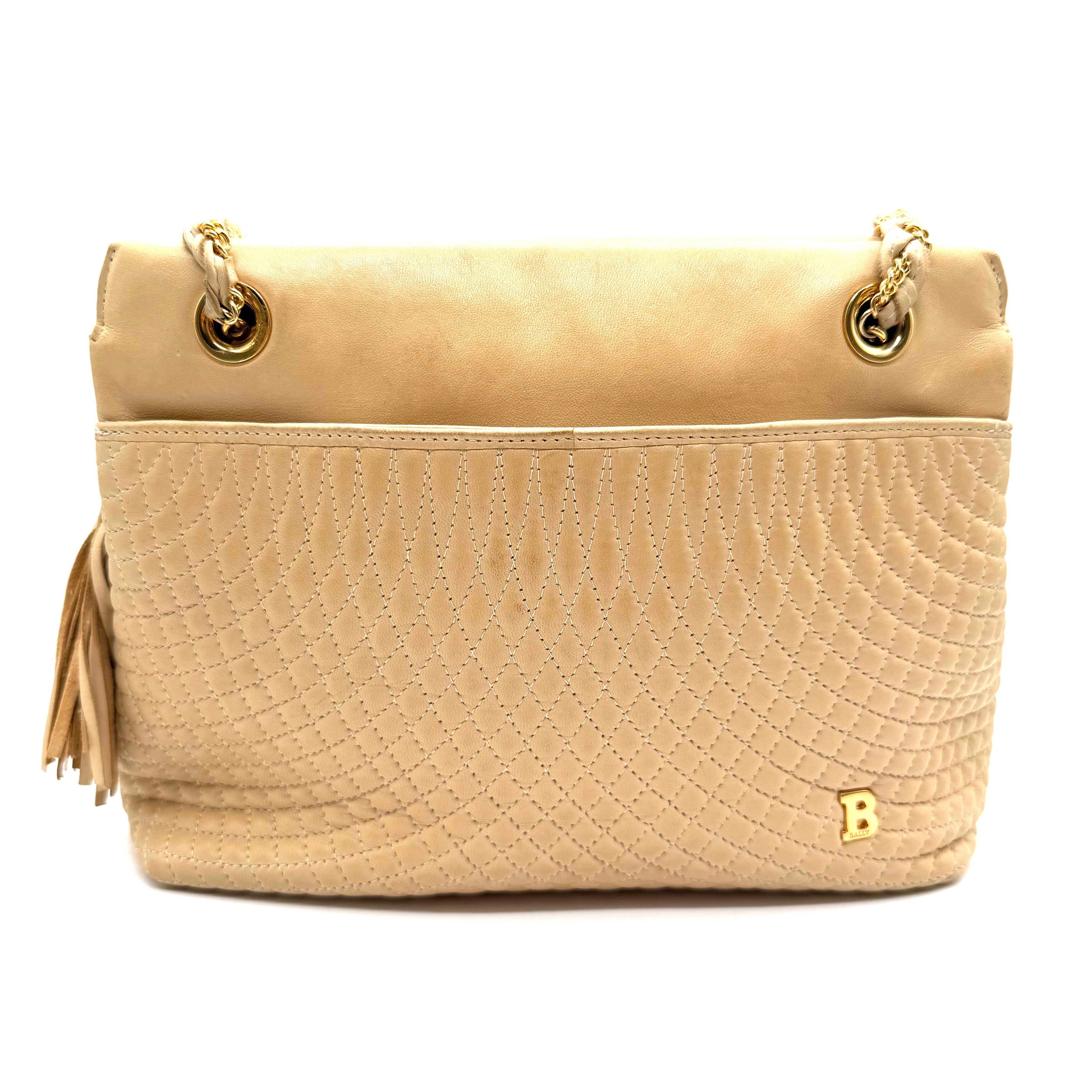 Bally Quilted Leather Shoulder Bag | Beige | Gold-Tone Hardware (28cm)