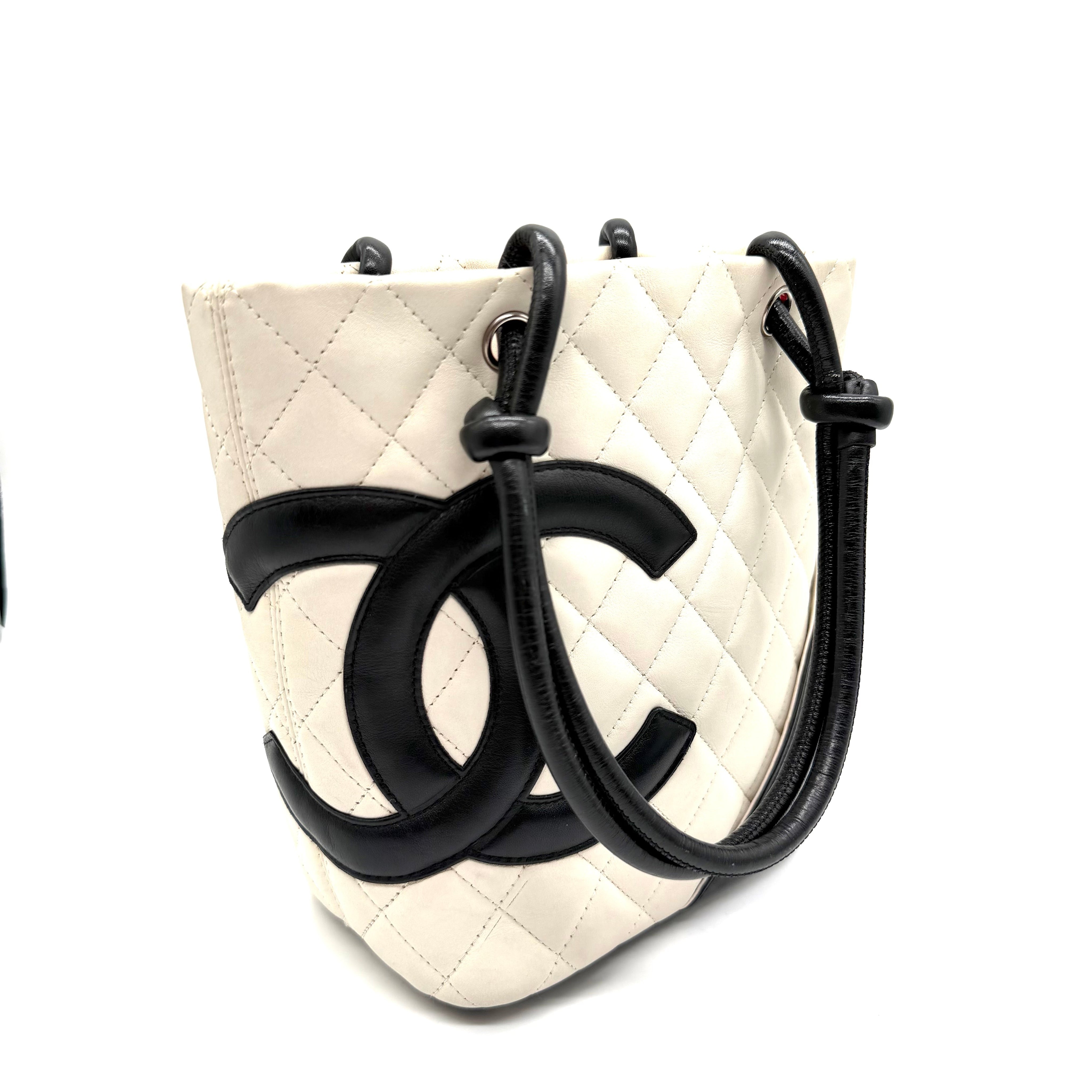 Chanel Cambon Ligne  Small Tote Bag | Ivory Quilted Leather & Black CC Appliqué
