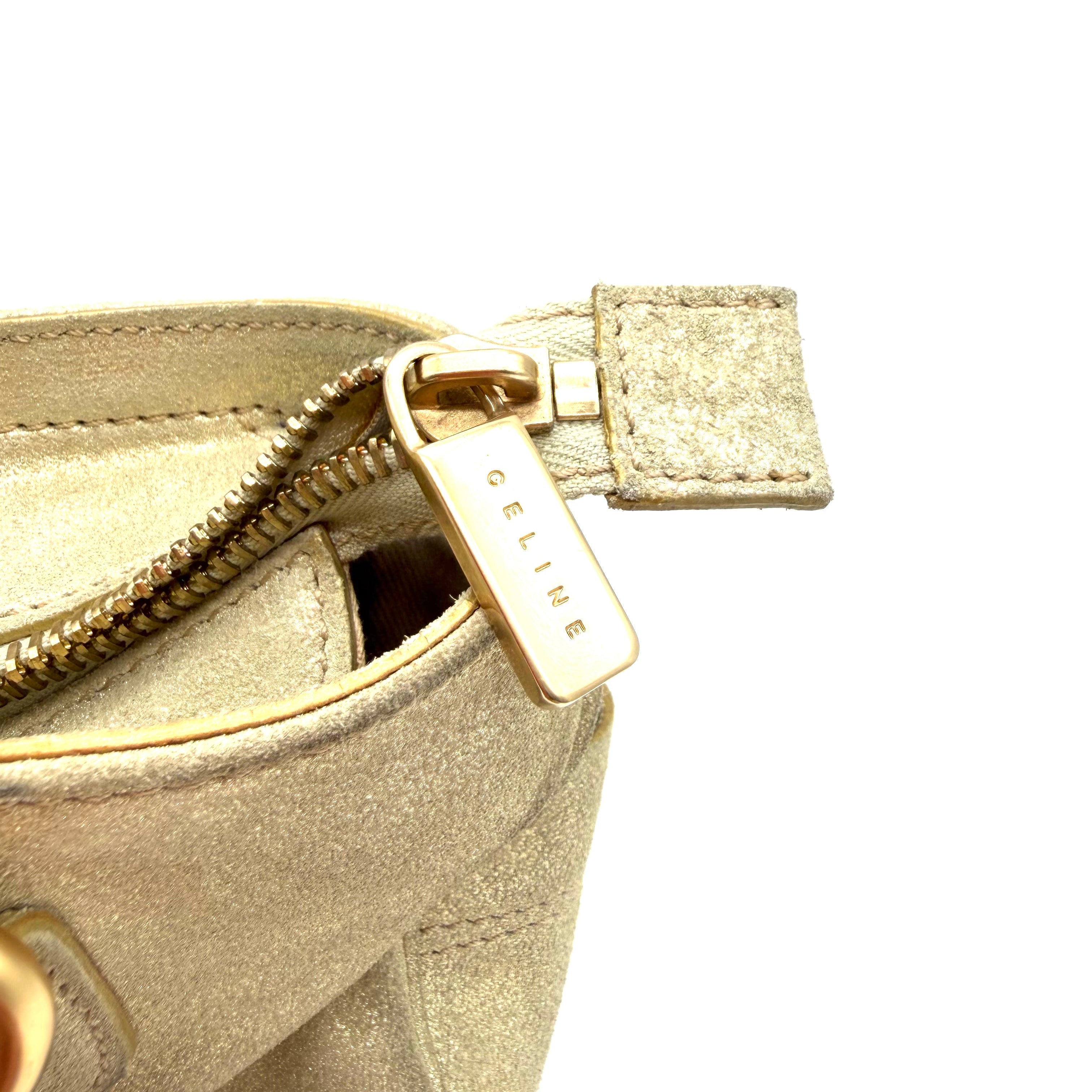 Céline Boogie Handbag | Metallic Gold Suede | Gold-Tone Hardware