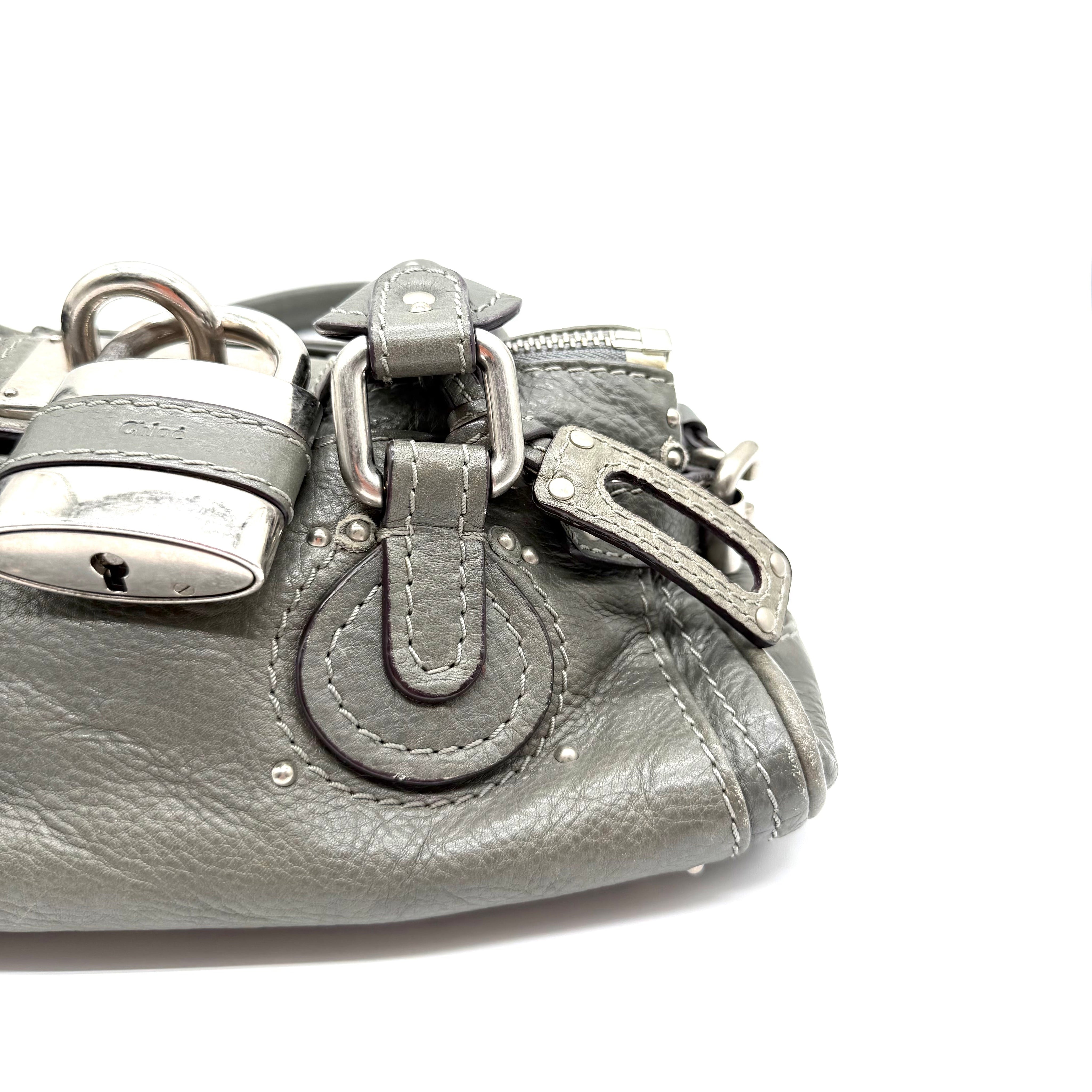 Chloé Paddington Handbag | Metallic Grey Leather | Silver-Tone Hardware (29cm)