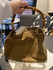 Gucci Olive Suede/Leather Hobo Bag with Bambo Handle