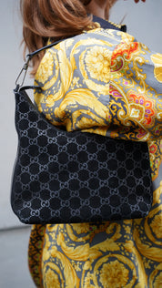 Gucci |  Black GG Jacquard Hobo Bag (Pristine Condition)