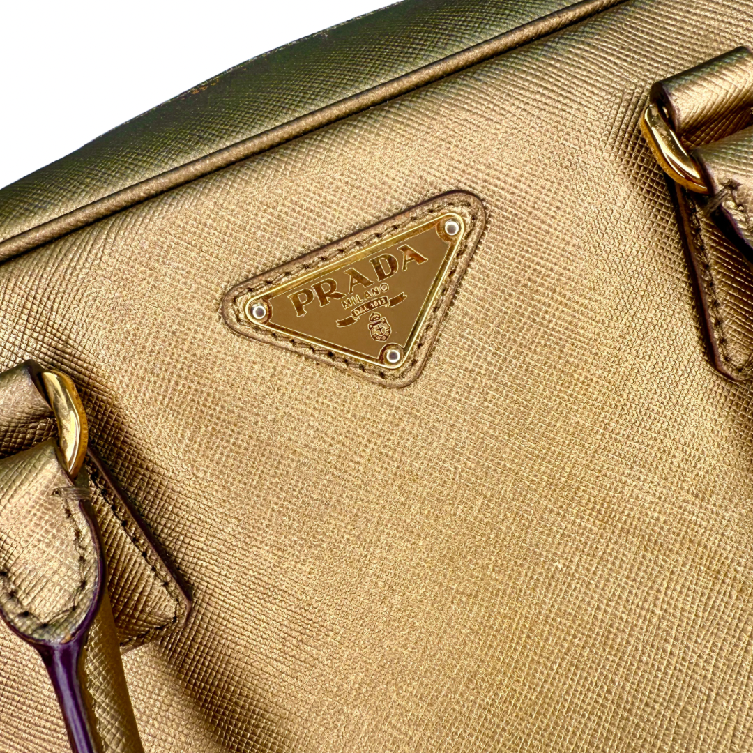 Prada | Bowling Bag - Gold Saffiano Leather (Excellent Condition) - CONS