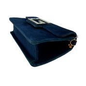 Gucci Broadway Crystal G Clutch | Midnight Blue Velvet | Silver & Gold Hardware