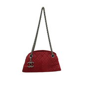 Chanel Mademoiselle Bowling Bag | Red Quilted Lizard-Embossed Leather | Silver Hardware