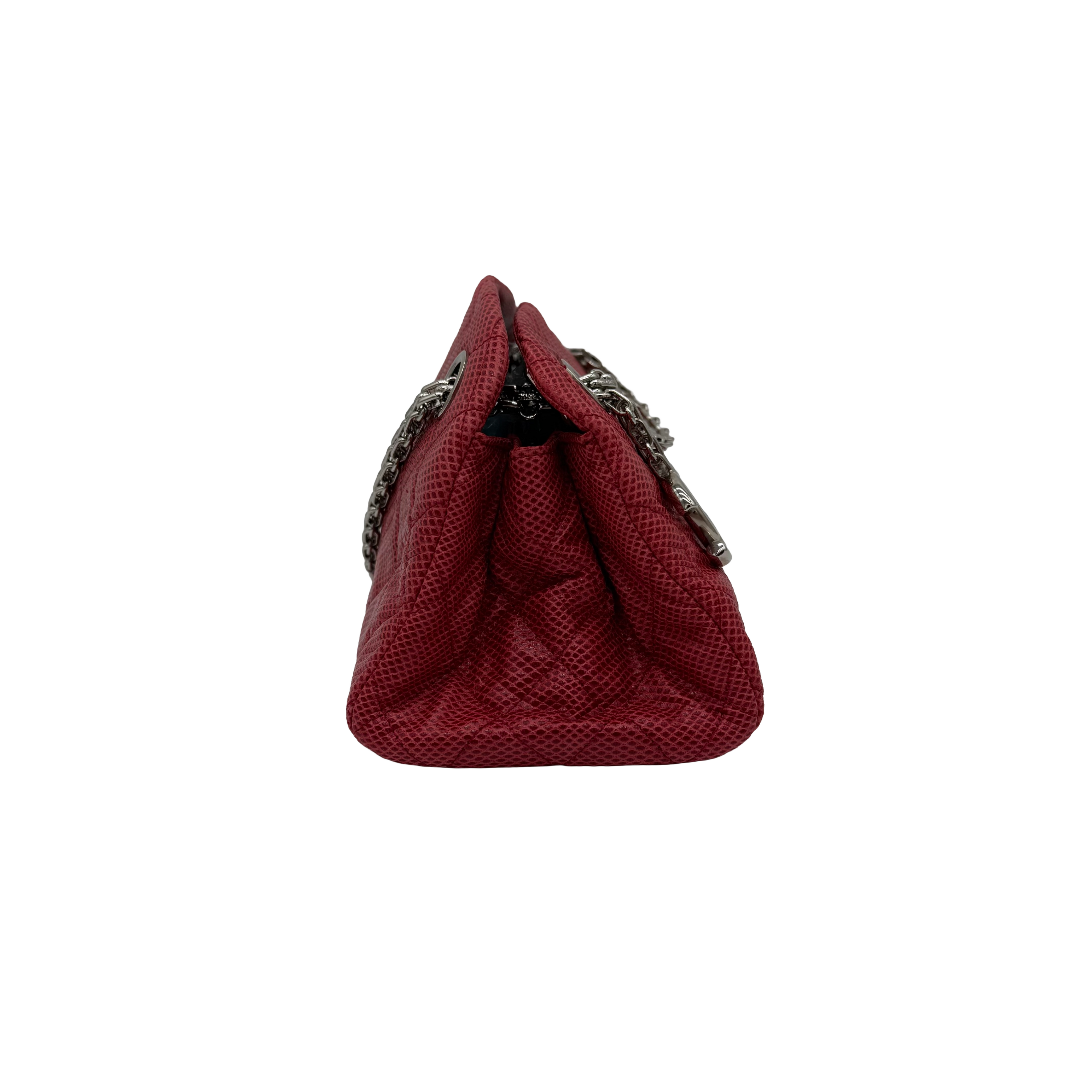 Chanel Mademoiselle Bowling Bag | Red Quilted Lizard-Embossed Leather | Silver Hardware