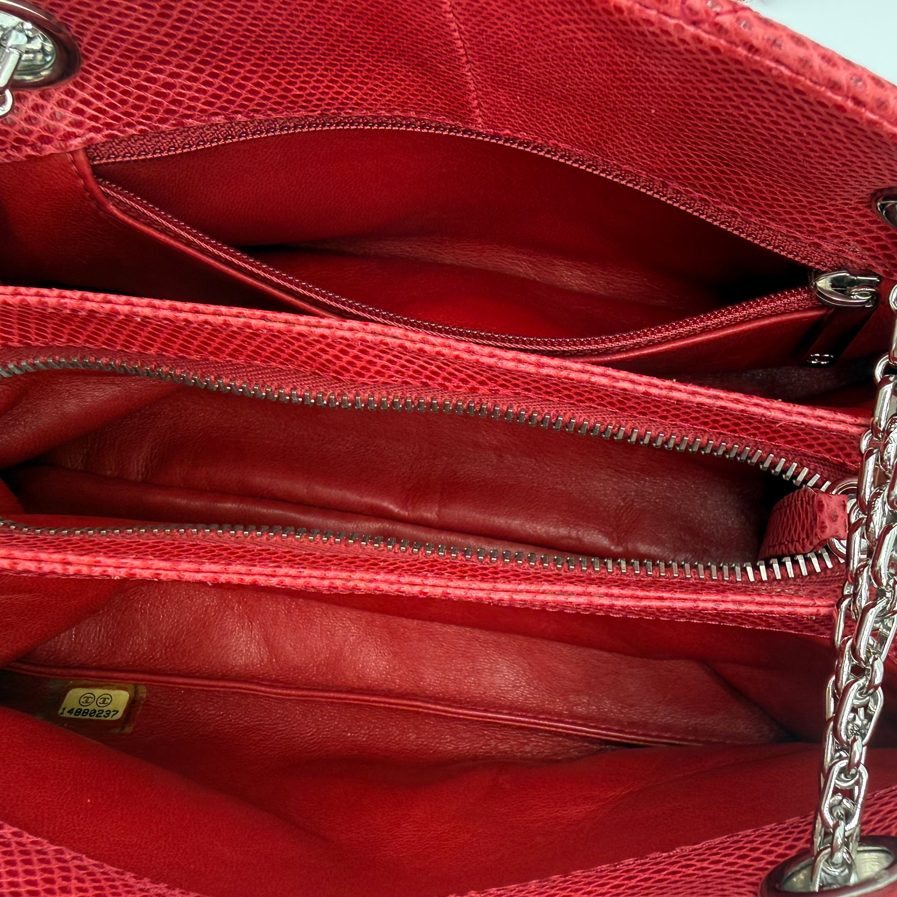 Chanel Mademoiselle Bowling Bag | Red Quilted Lizard-Embossed Leather | Silver Hardware