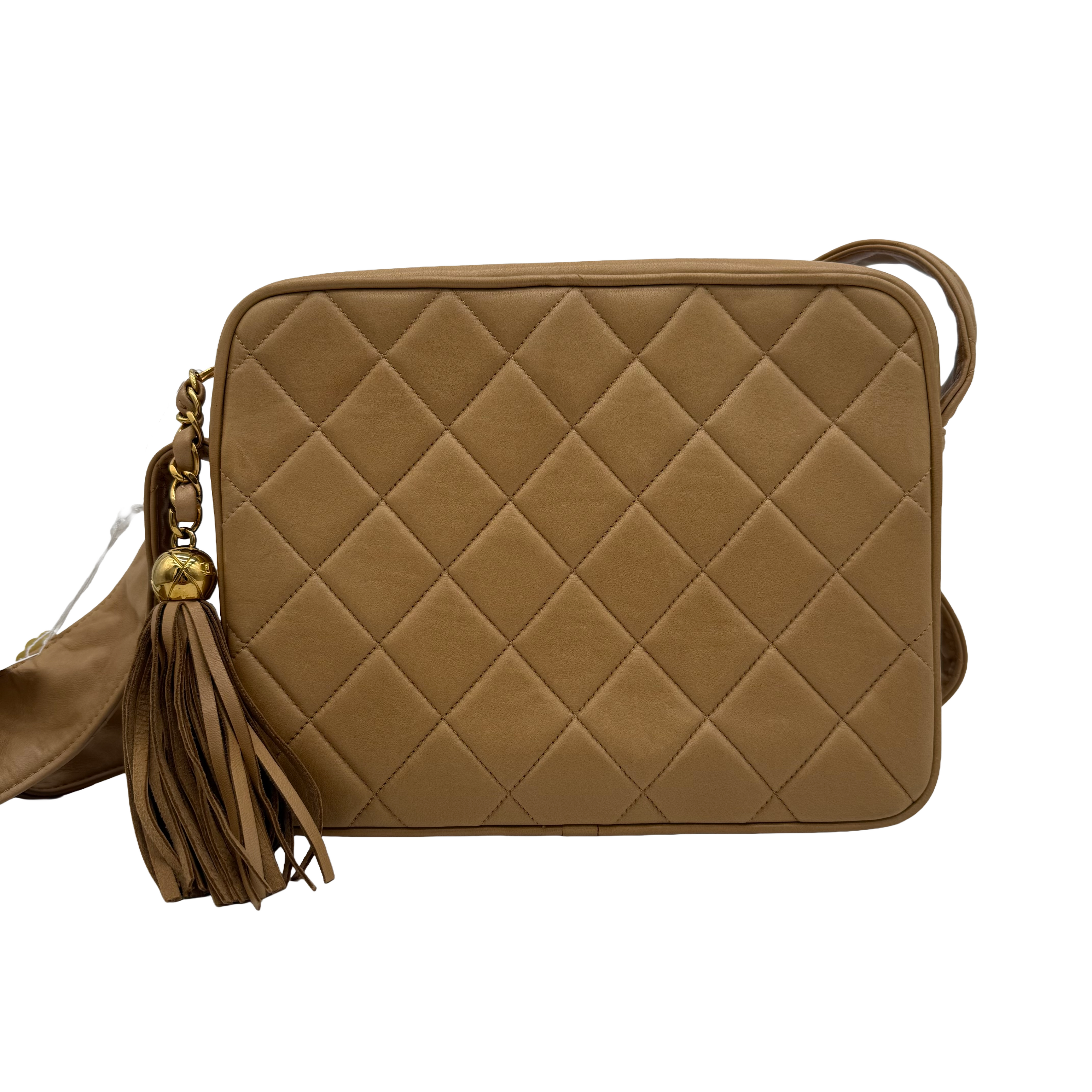 Chanel Vintage CC Tassel Camera Bag | Beige Lambskin | Gold Hardware