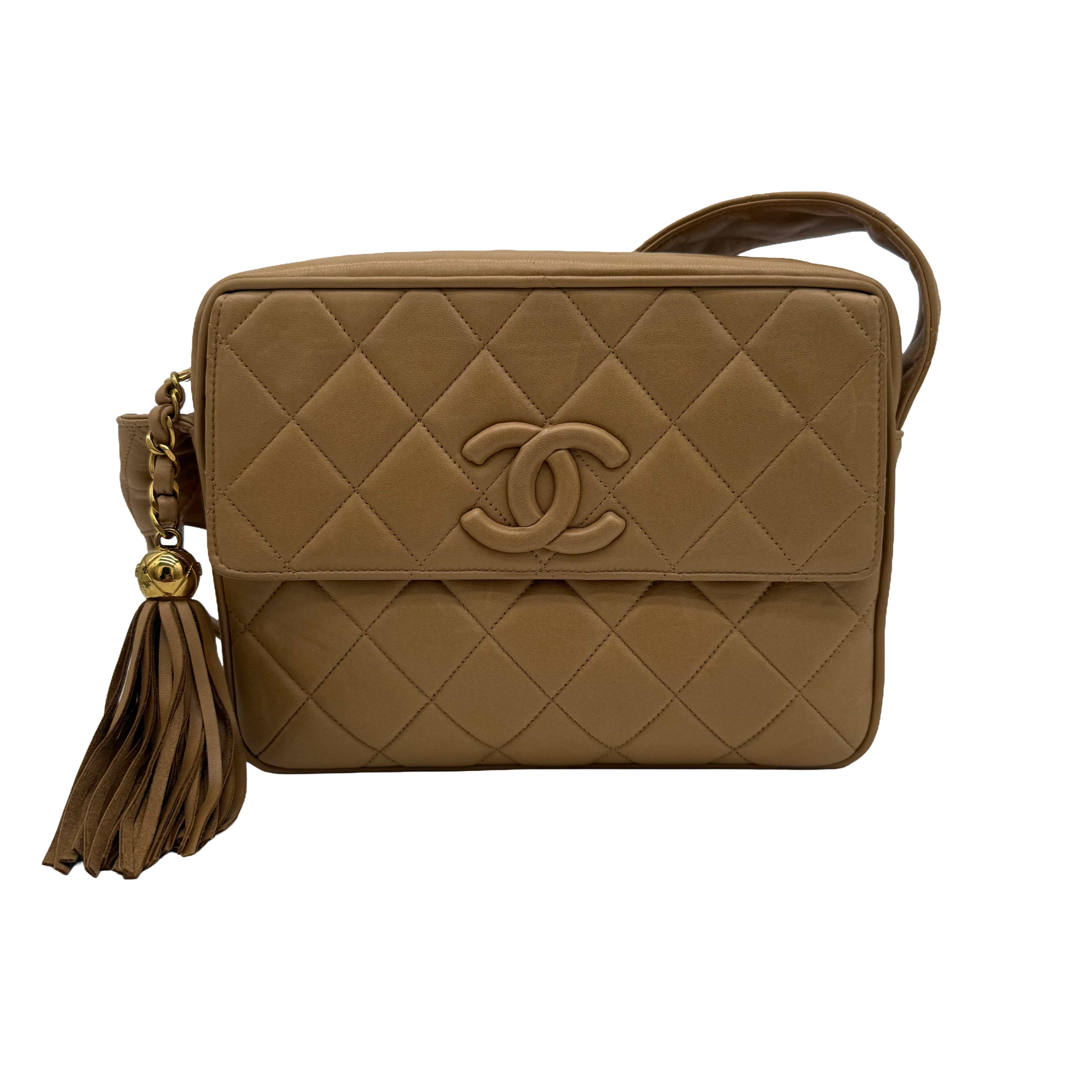 Chanel Vintage CC Tassel Camera Bag | Beige Lambskin | Gold Hardware