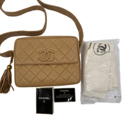 Chanel Vintage CC Tassel Camera Bag | Beige Lambskin | Gold Hardware