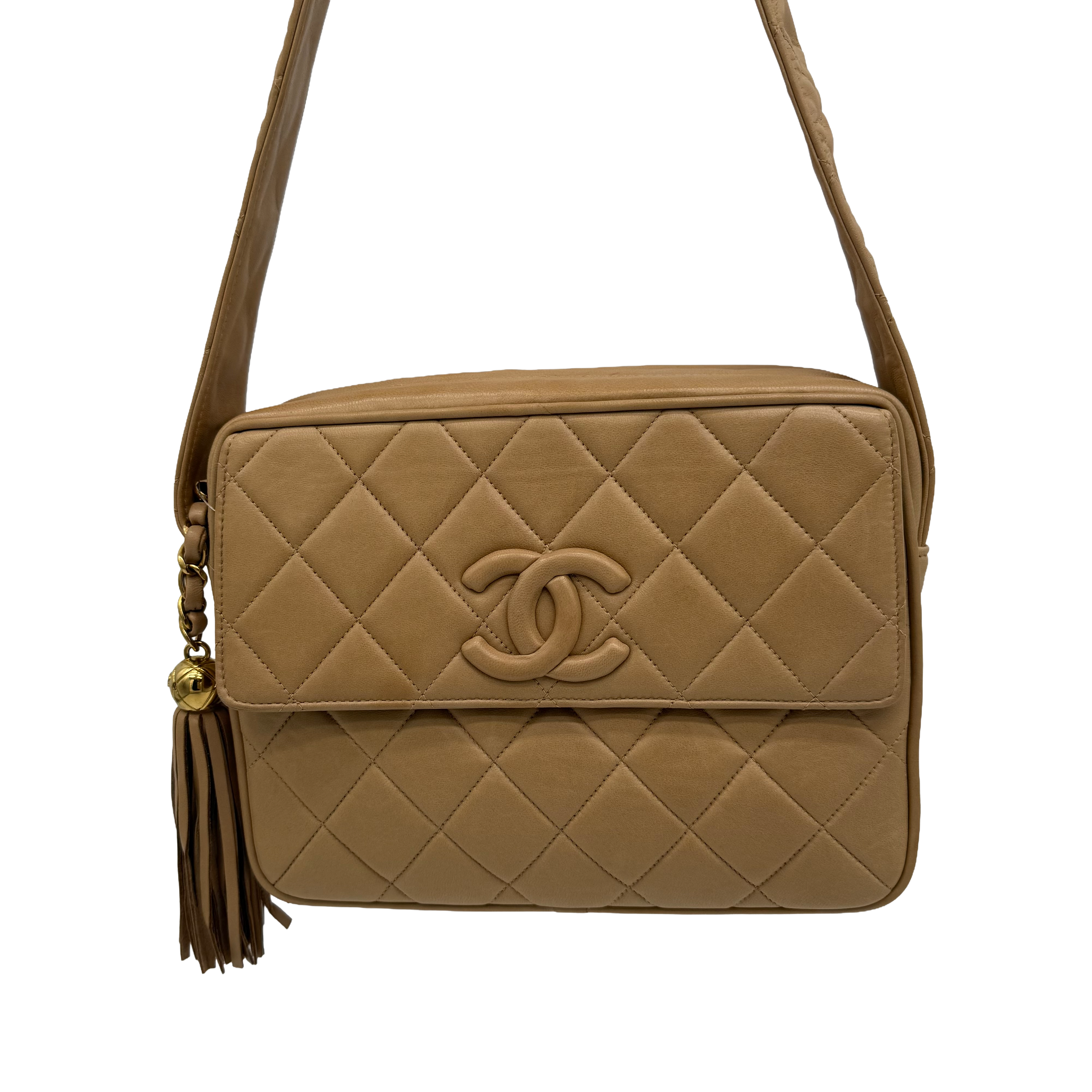 Chanel Vintage CC Tassel Camera Bag | Beige Lambskin | Gold Hardware