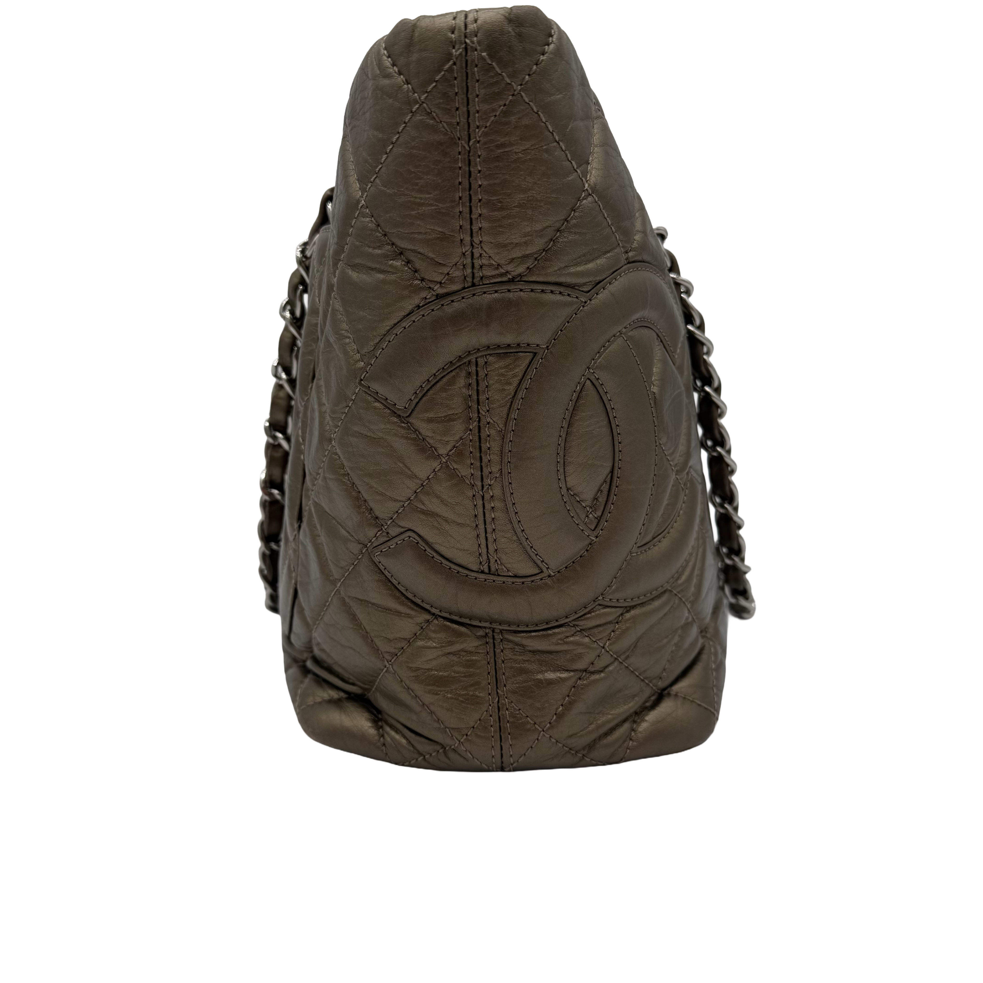 Chanel Vintage Cambon Quilted Tote | Metallic Bronze Aged Calfskin | Silver Hardware