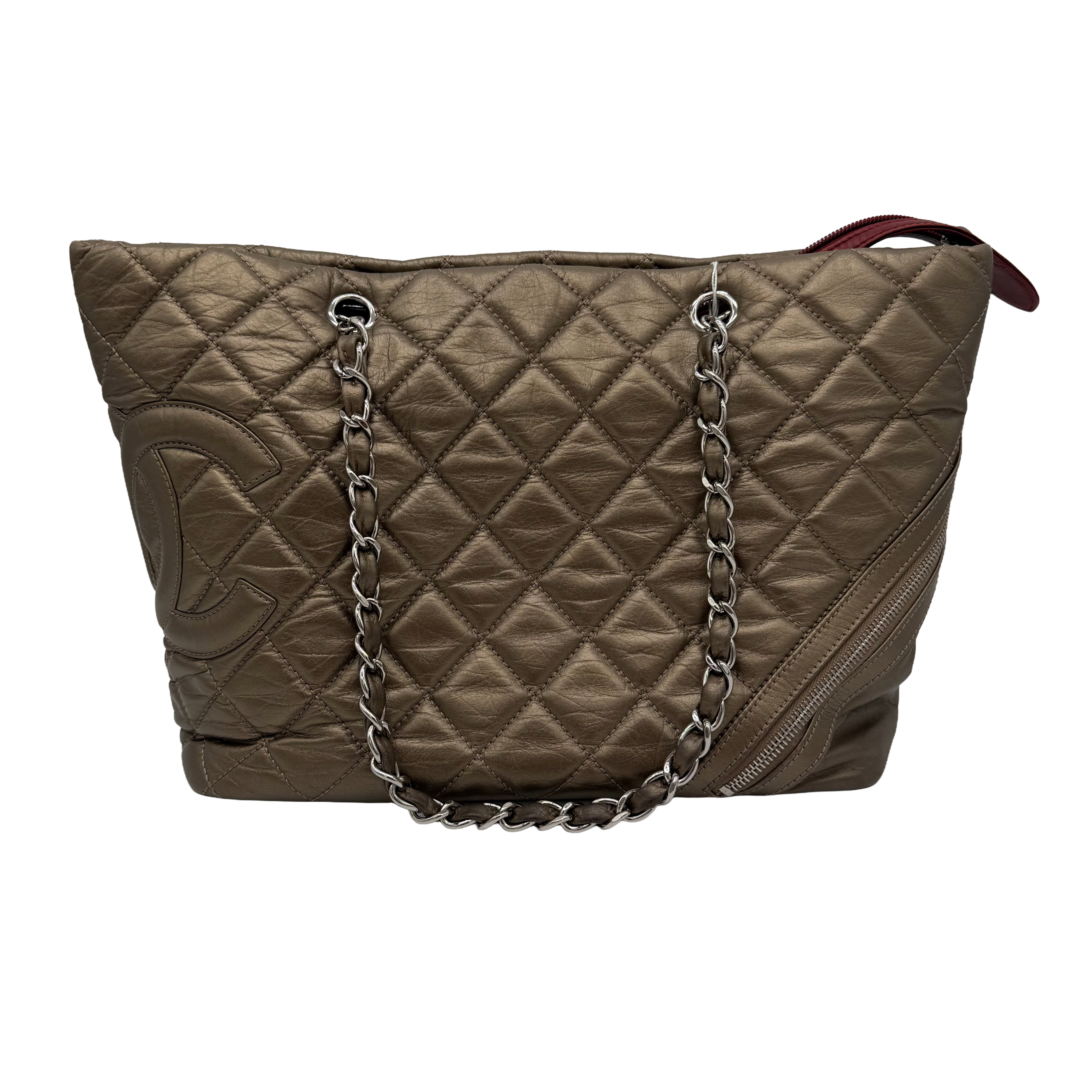 Chanel Vintage Cambon Quilted Tote | Metallic Bronze Aged Calfskin | Silver Hardware