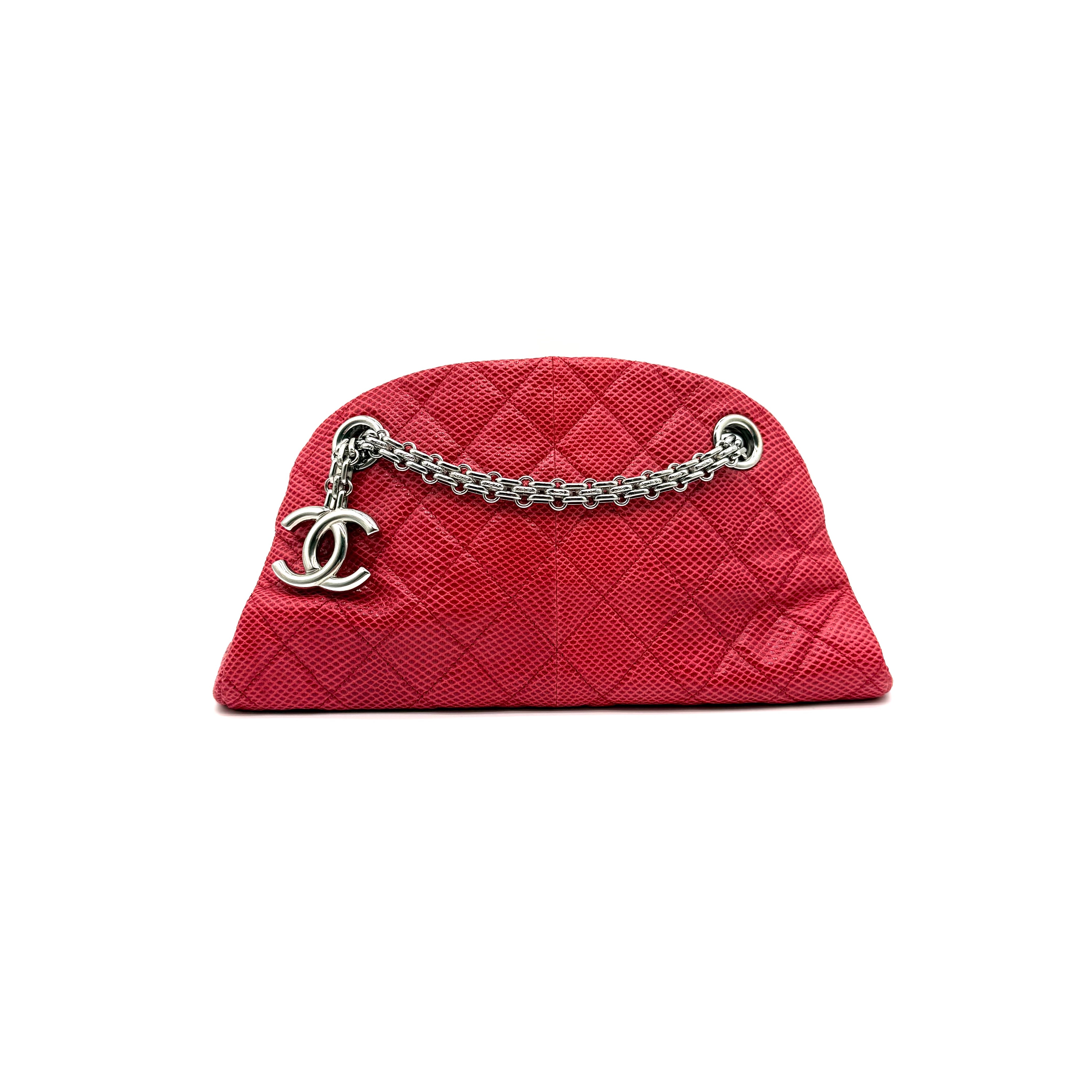 Chanel Mademoiselle Bowling Bag | Red Quilted Lizard-Embossed Leather | Silver Hardware