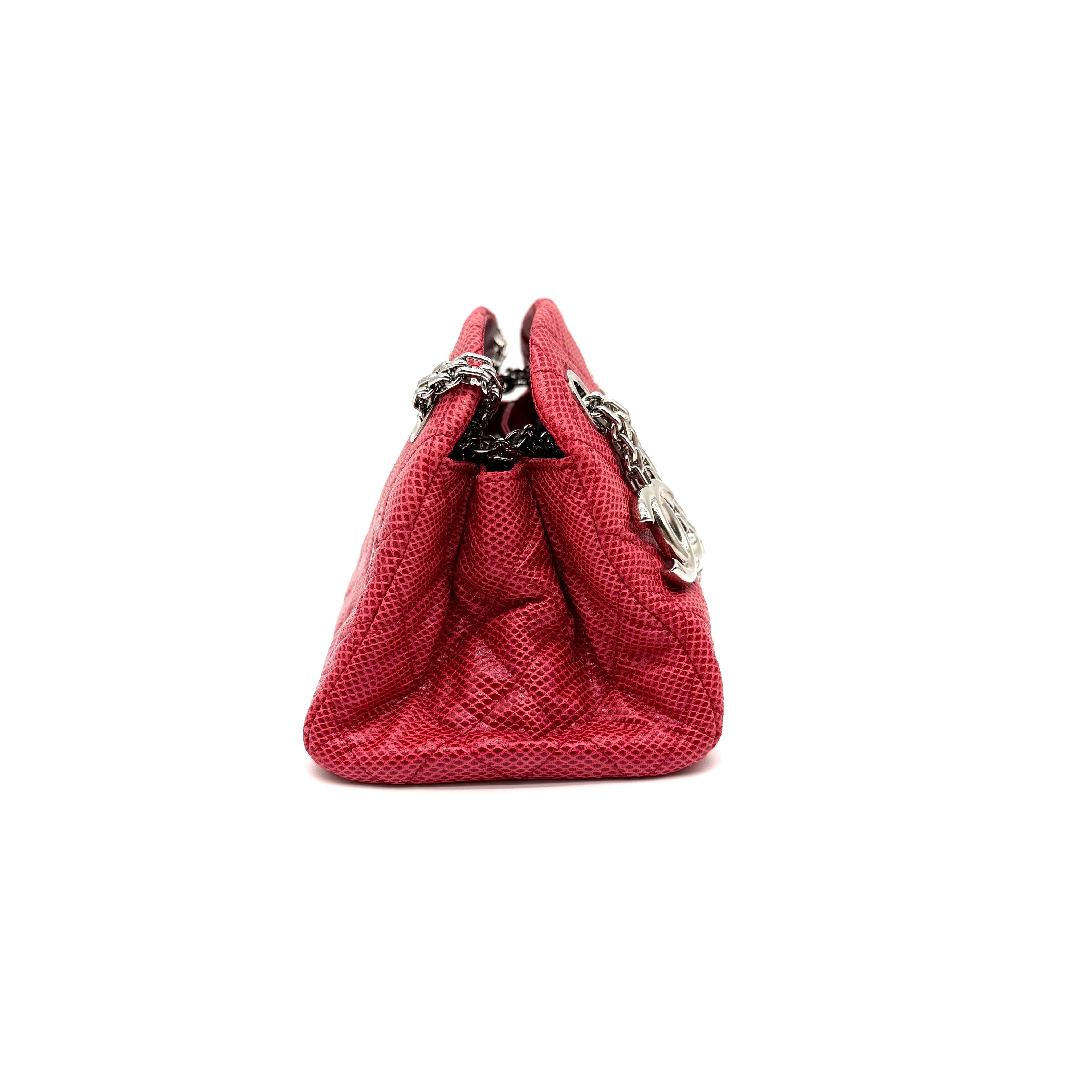 Chanel Mademoiselle Bowling Bag | Red Quilted Lizard-Embossed Leather | Silver Hardware