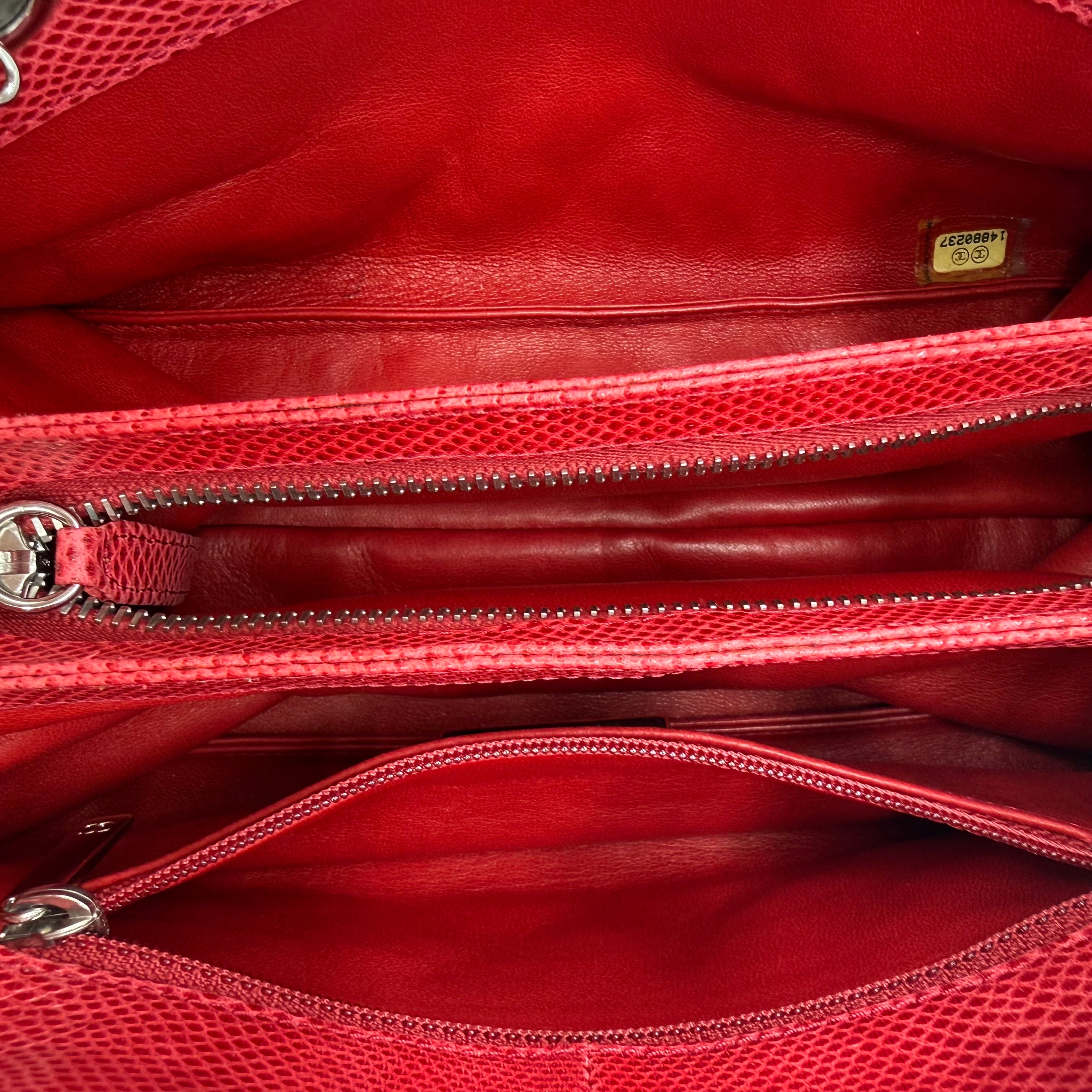 Chanel Mademoiselle Bowling Bag | Red Quilted Lizard-Embossed Leather | Silver Hardware