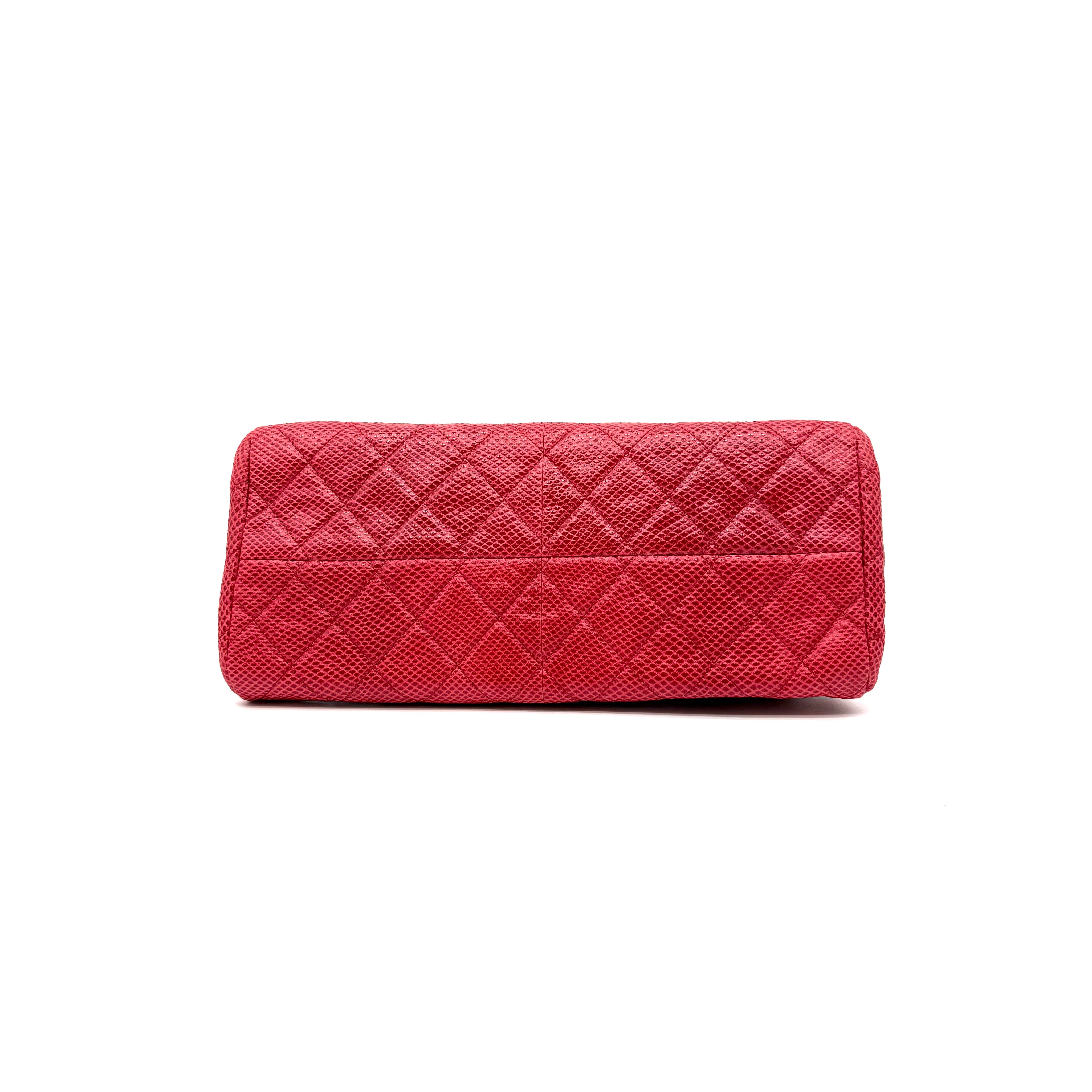 Chanel Mademoiselle Bowling Bag | Red Quilted Lizard-Embossed Leather | Silver Hardware